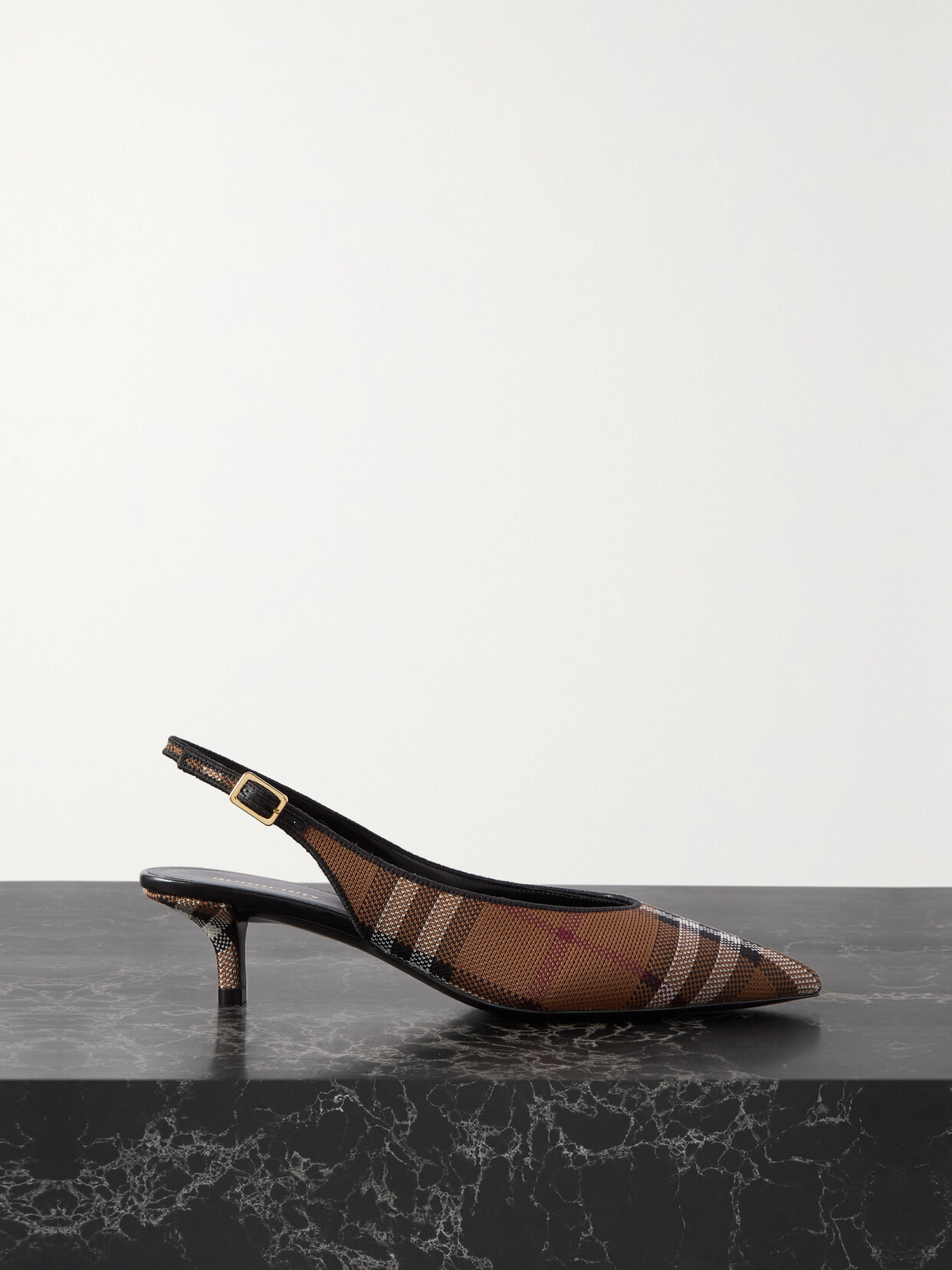 Burberry - Leather-trimmed Checked Canvas Slingback Pumps - Brown