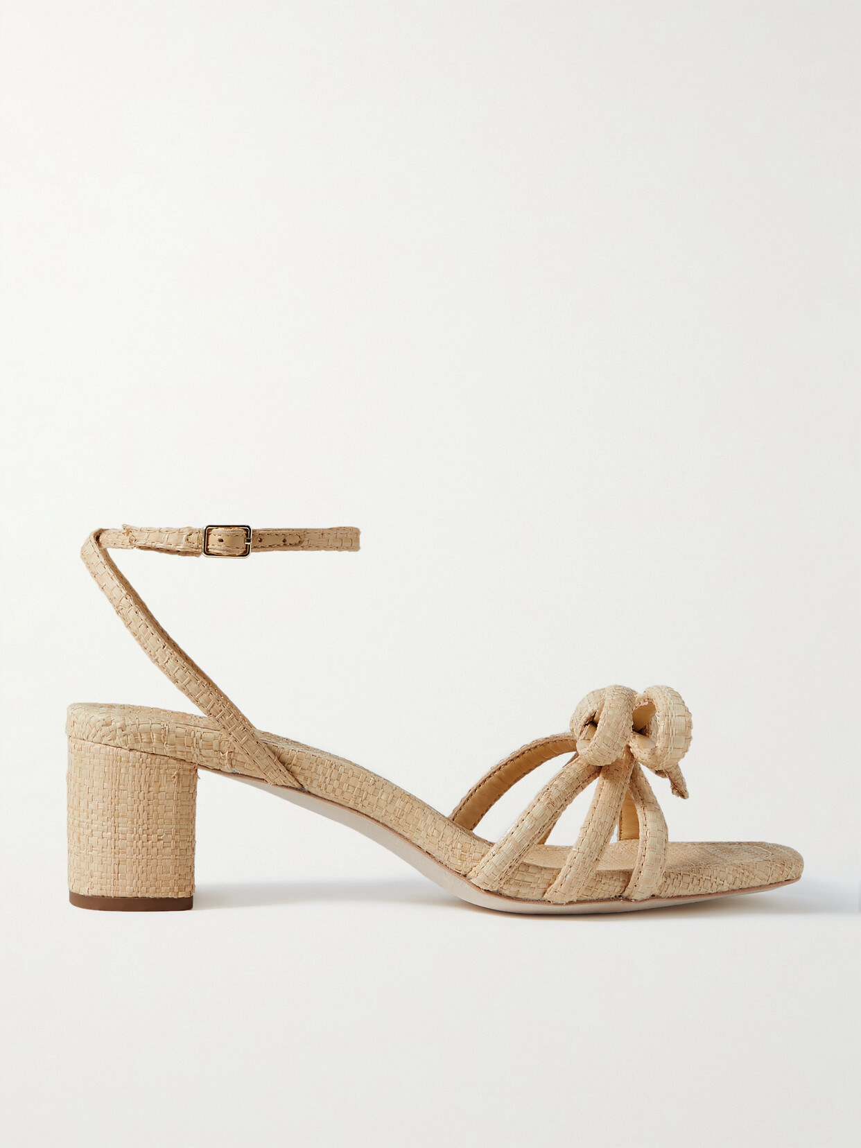 Loeffler Randall Mikel Raffia Block-heel Sandals With Tubular Bow In Natural