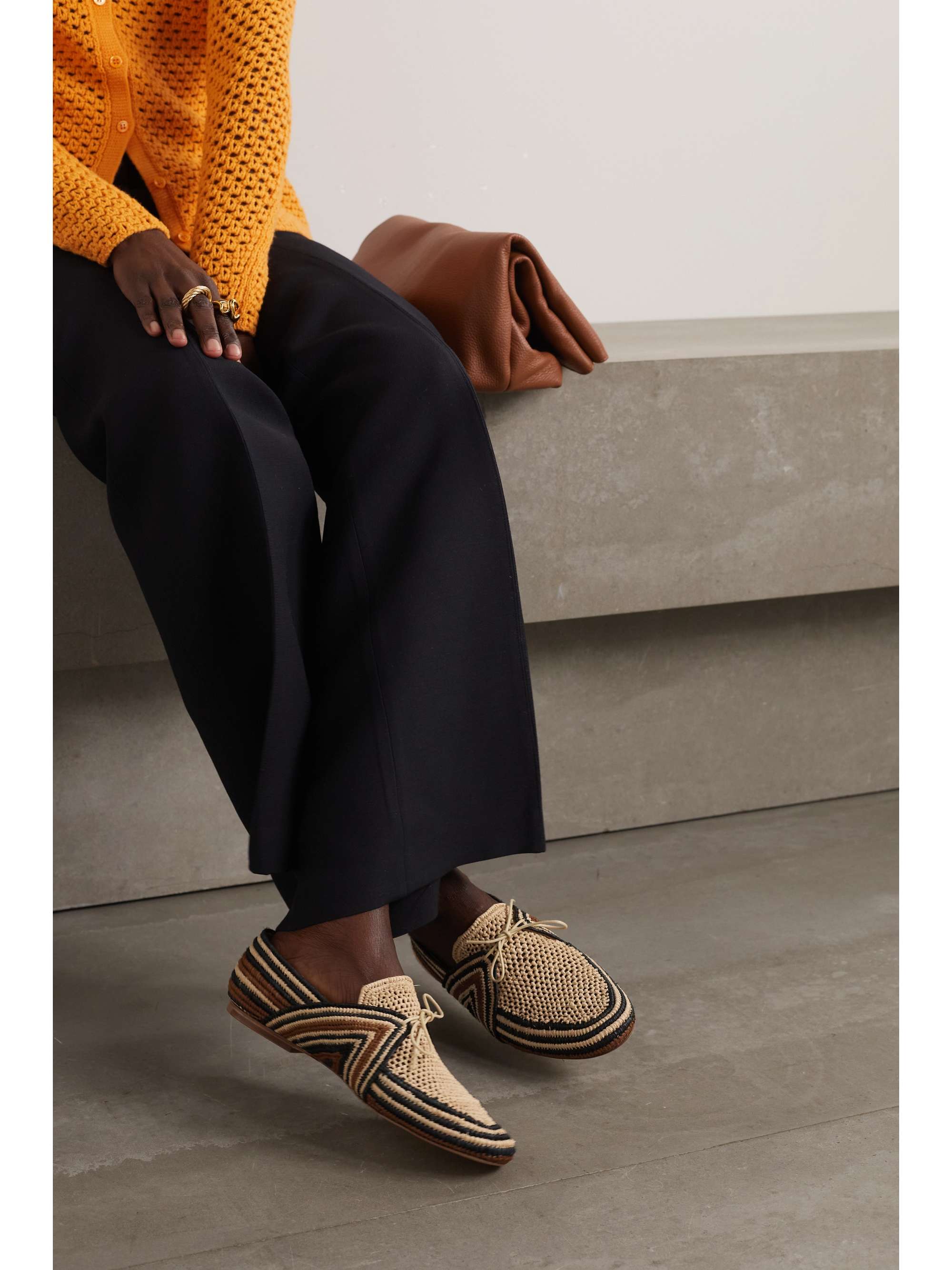 GABRIELA HEARST Hays striped crocheted raffia loafers