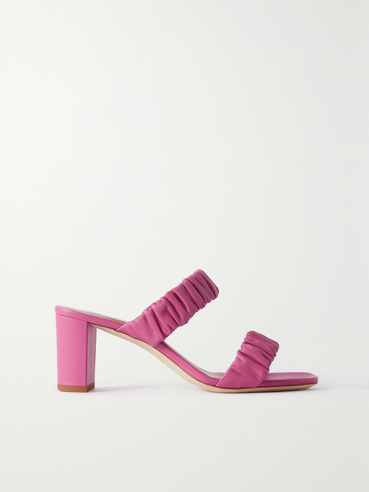 STAUD - Frankie Ruched Leather Mules - Pink