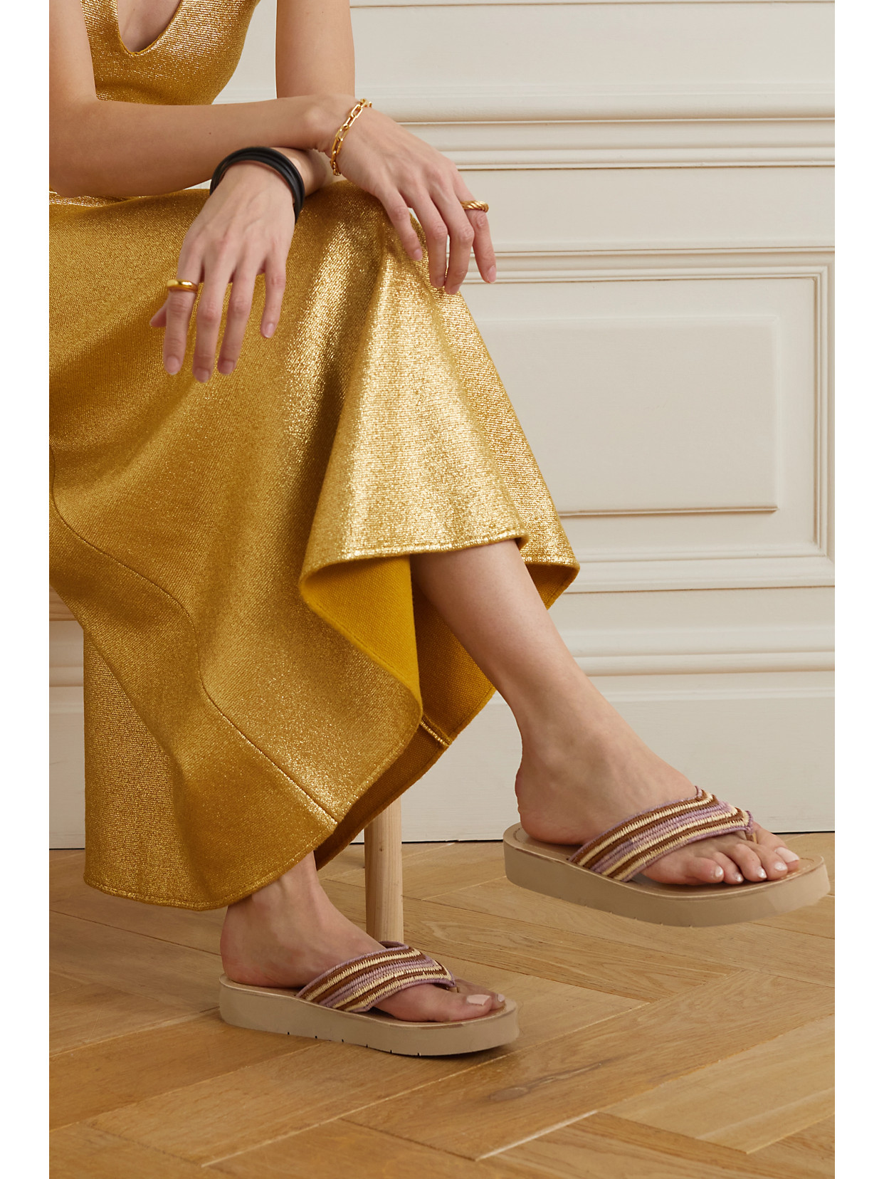 Gabriela Hearst 20mm Clemence Raffia Flip Flops In Neutrals