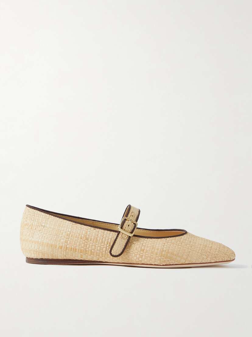 Loeffler Randall Ginger Grosgrain-trimmed Raffia Mary Jane Ballet Flats