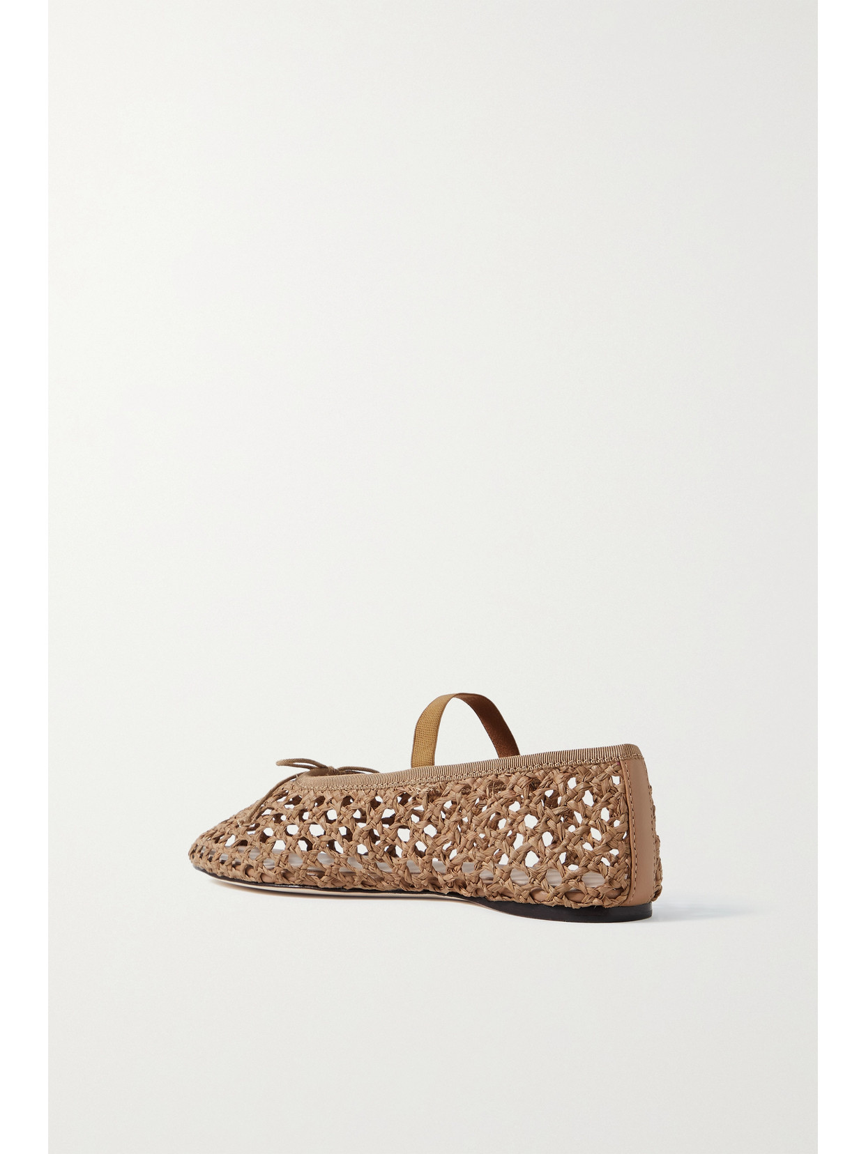 Shop Loeffler Randall Leonie Grosgrain-trimmed Raffia Mary Jane Ballet Flats In Brown