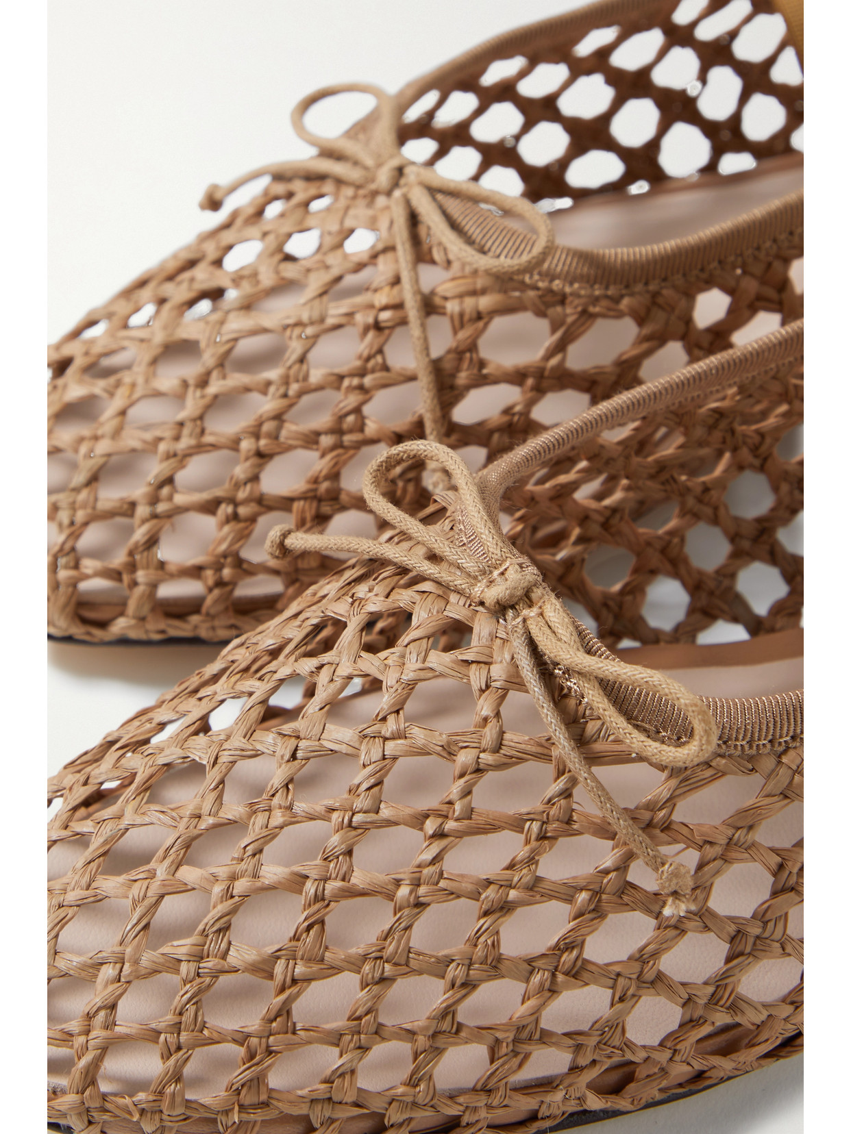 Shop Loeffler Randall Leonie Grosgrain-trimmed Raffia Mary Jane Ballet Flats In Brown