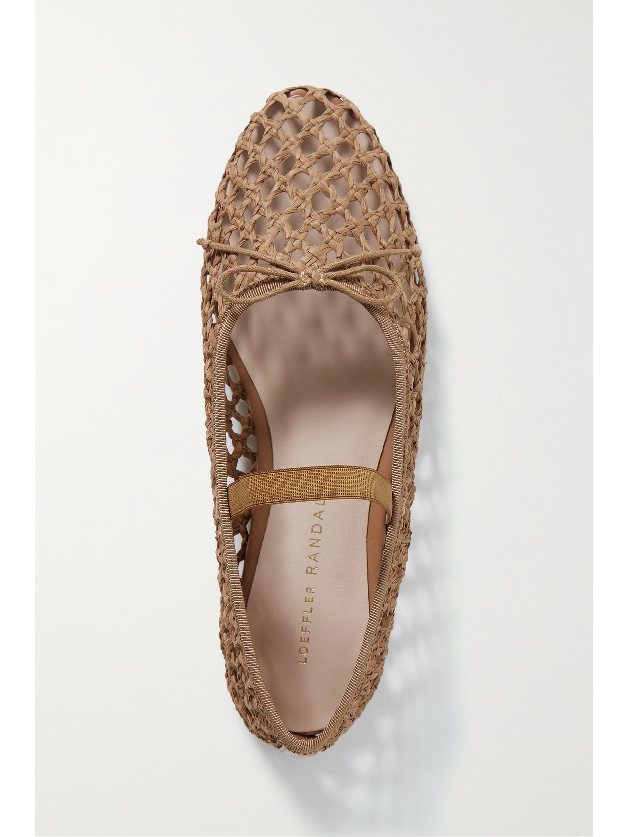 Shop Loeffler Randall Leonie Grosgrain-trimmed Raffia Mary Jane Ballet Flats In Brown