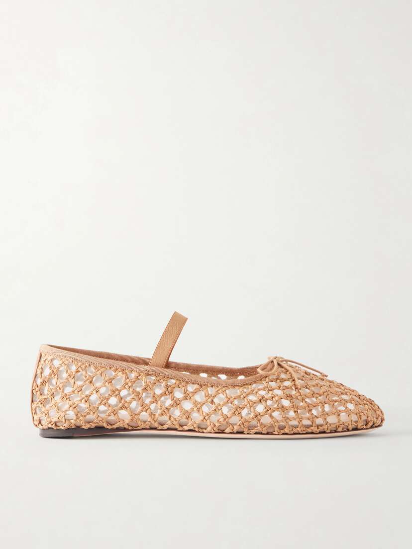 Loeffler Randall Leonie Grosgrain-trimmed Raffia Mary Jane Ballet Flats