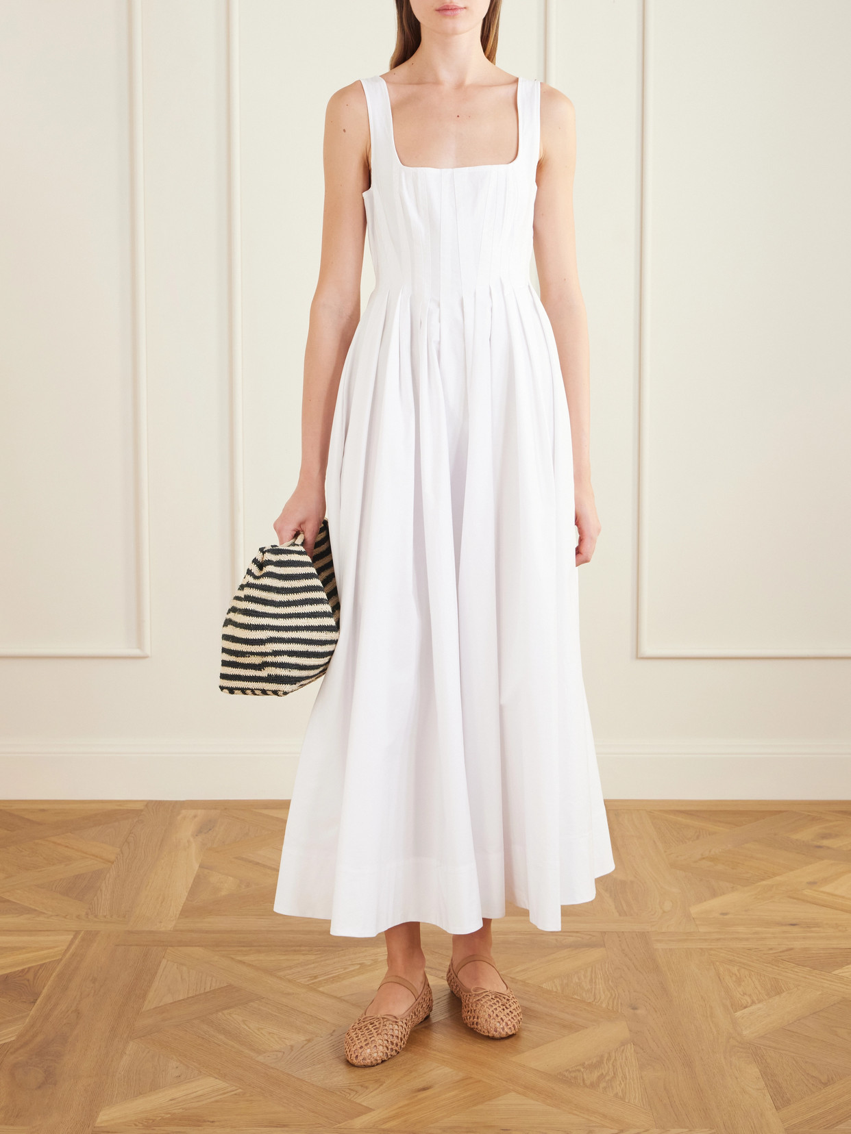 Leonie Grosgrain-Trimmed Raffia Mary Jane Ballet Flats