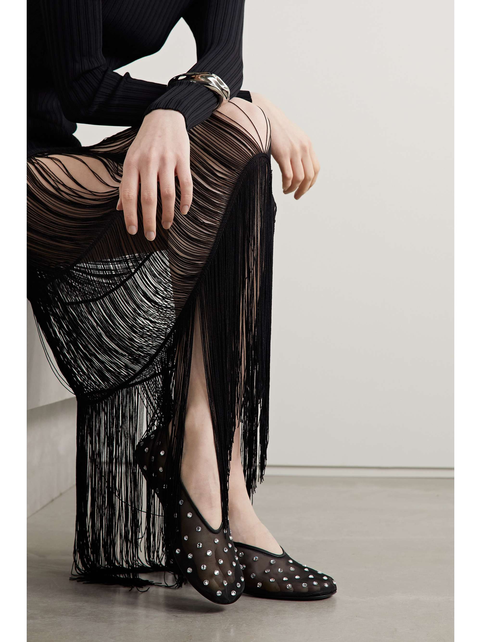 KHAITE Marcy crystal-embellished mesh ballet flats