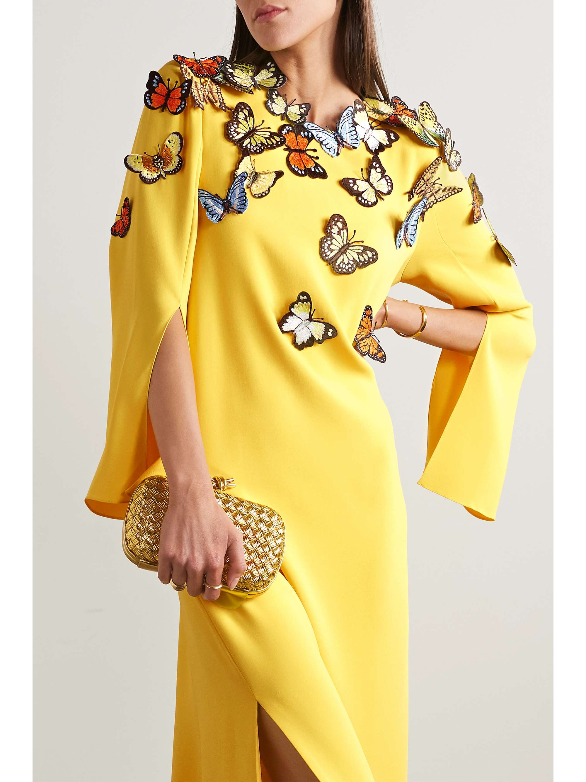 OSCAR DE LA RENTA Appliquéd silk-blend crepe gown