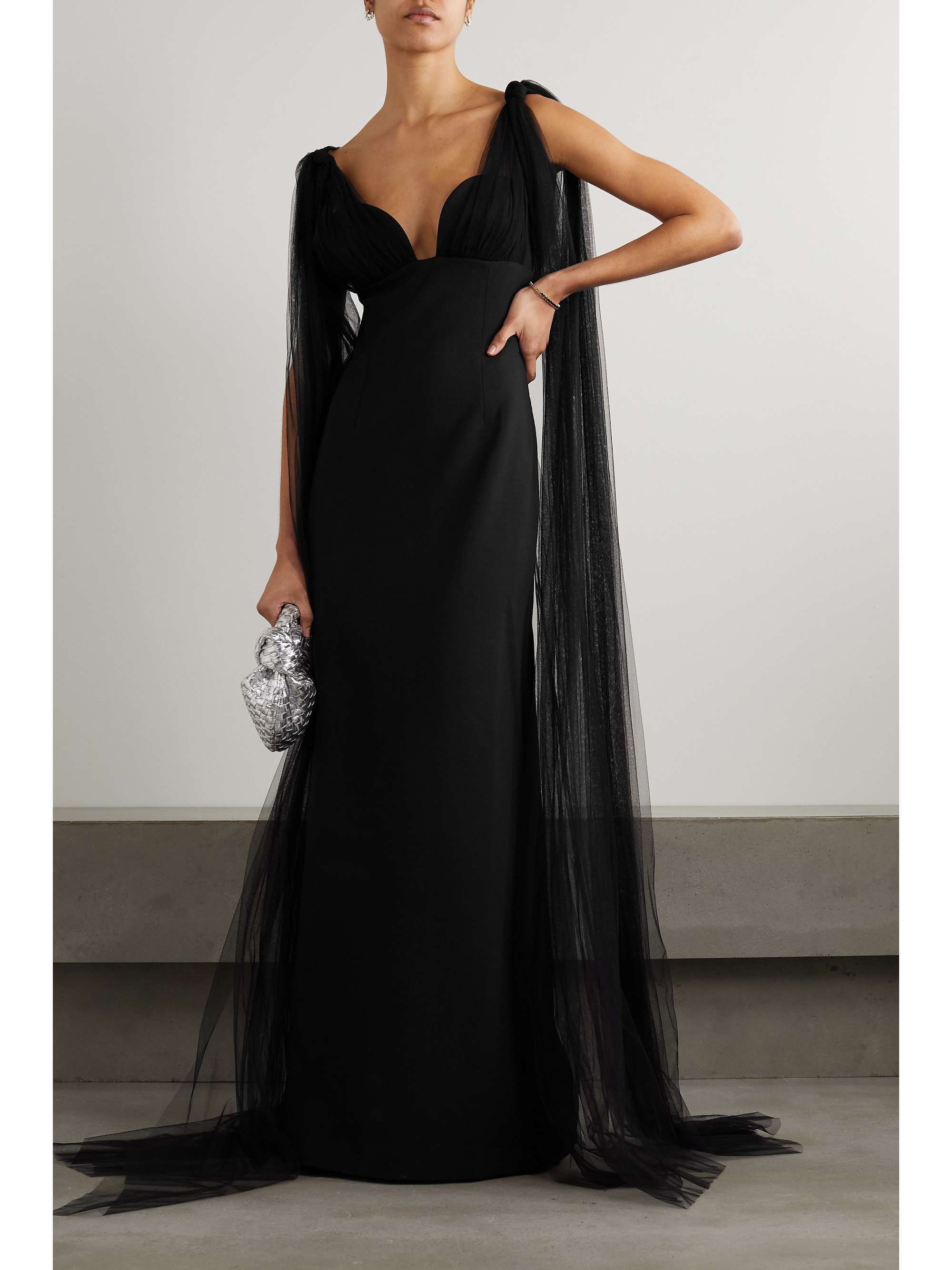 OSCAR DE LA RENTA Cape-effect tulle and wool-blend gown