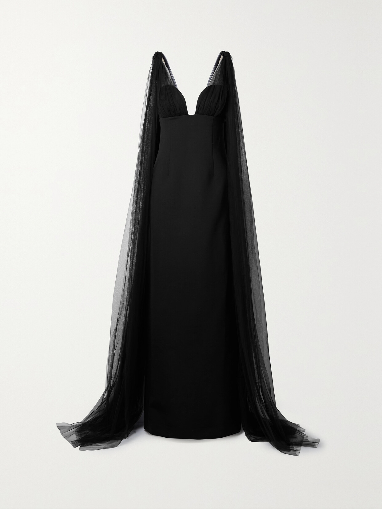Oscar de la Renta Cape-effect Tulle And Wool-blend Gown - Black