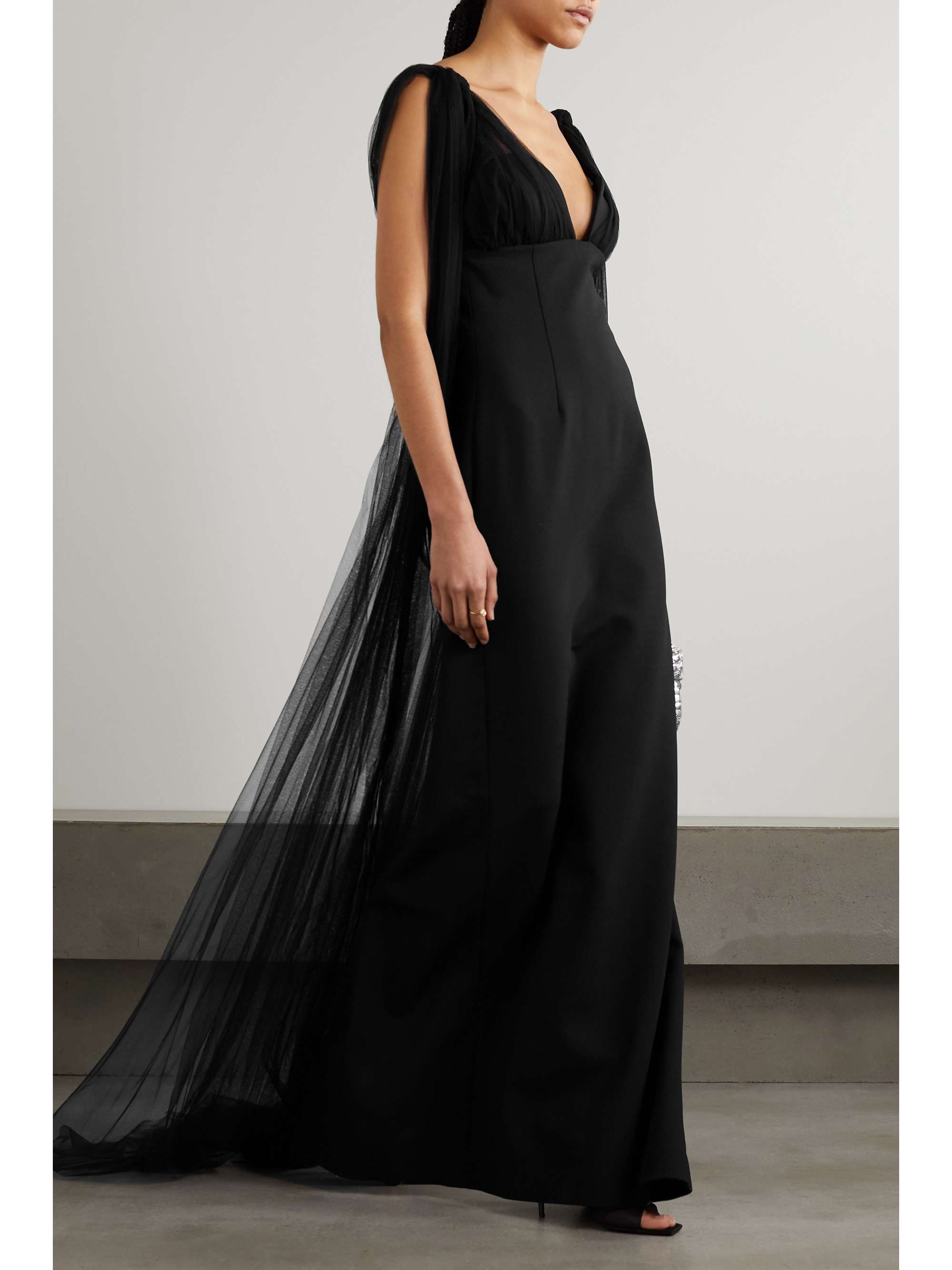 OSCAR DE LA RENTA Cape-effect tulle and wool-blend gown