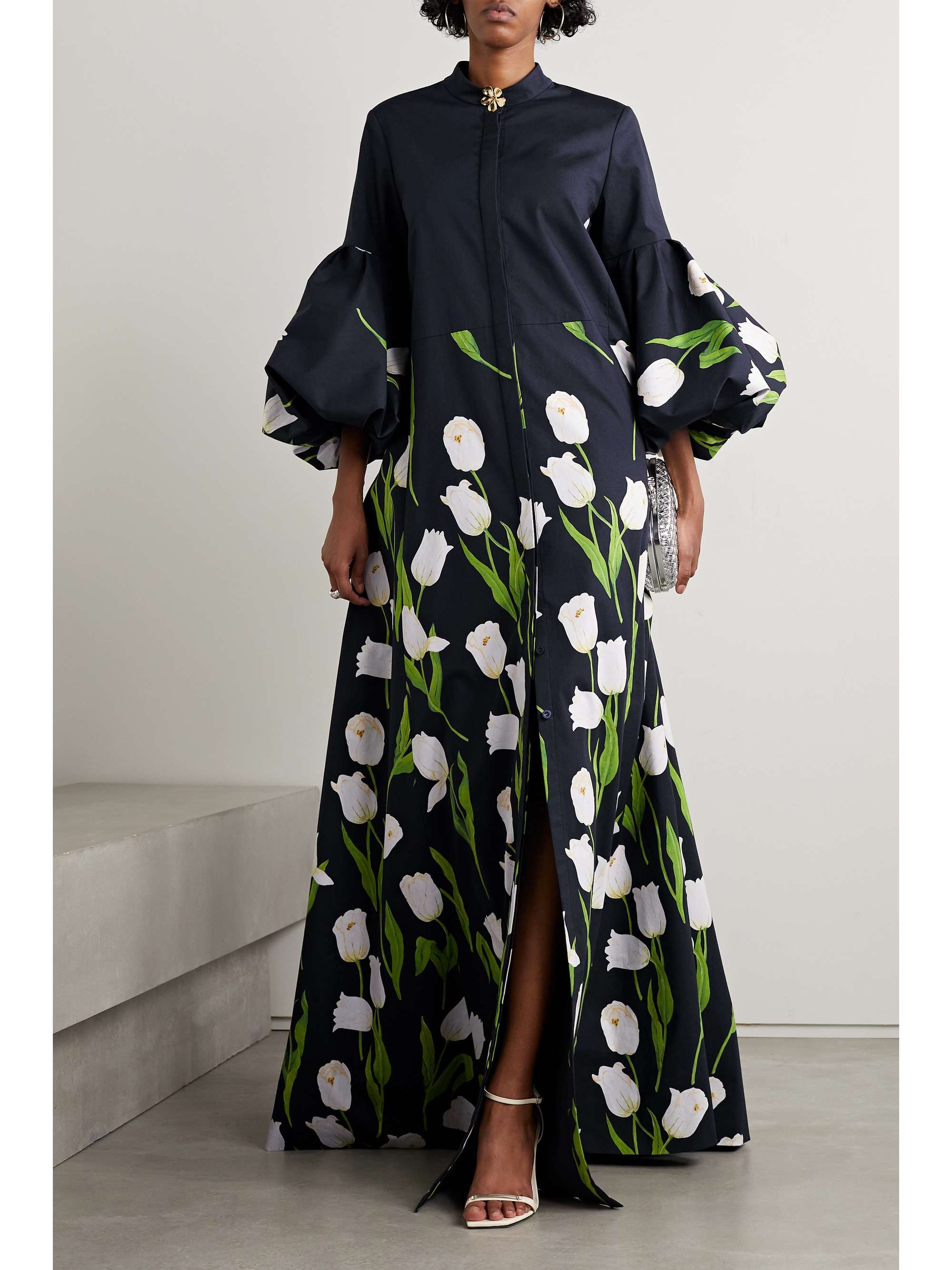 OSCAR DE LA RENTA Floral-print cotton-blend gown
