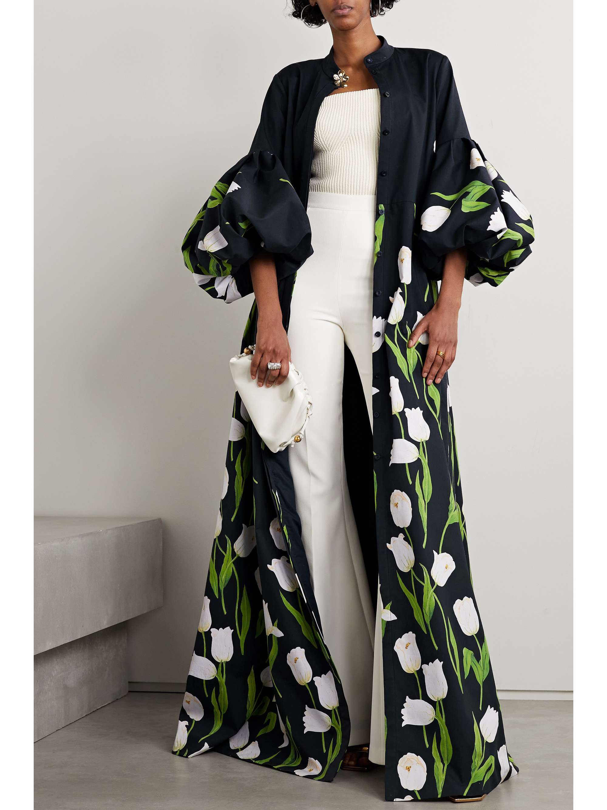 OSCAR DE LA RENTA Floral-print cotton-blend gown