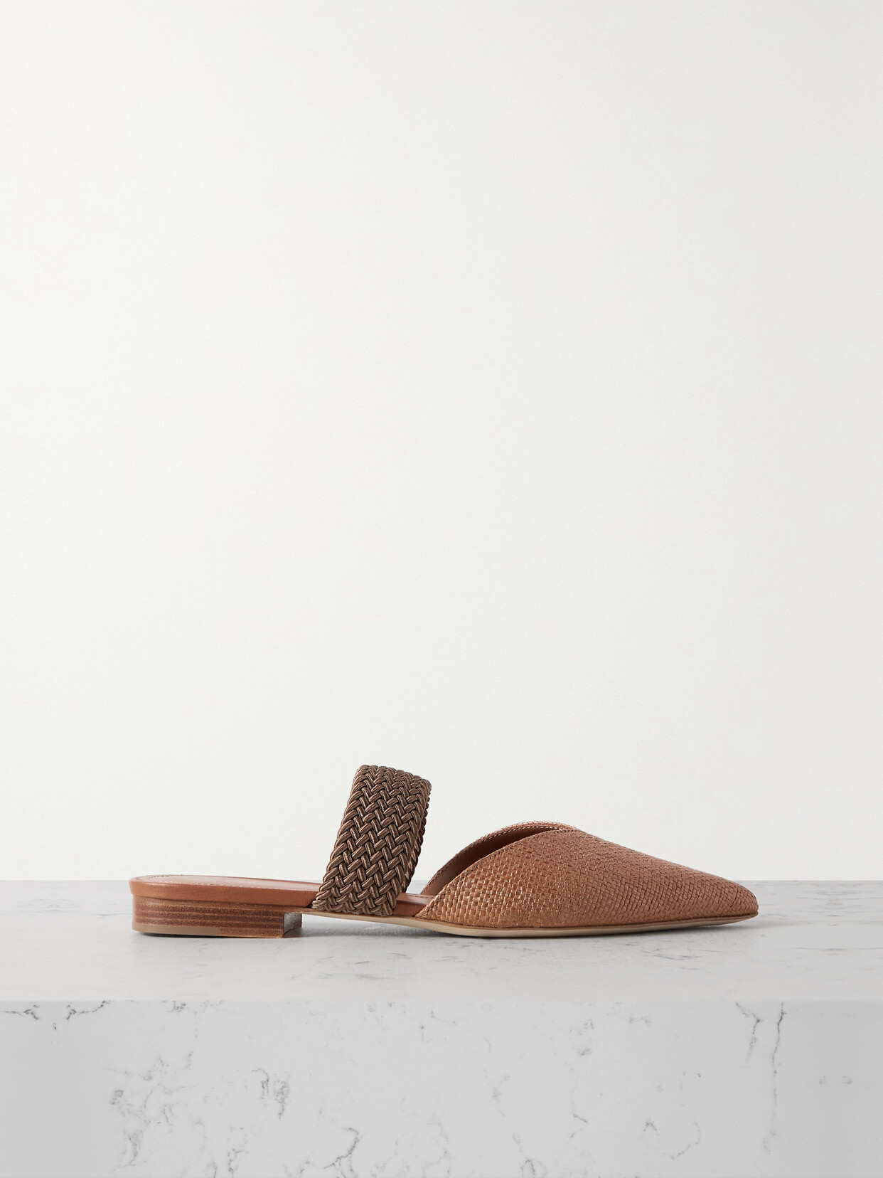 Malone Souliers Maisie Cord-trimmed Raffia Point-toe Flats - Neutrals