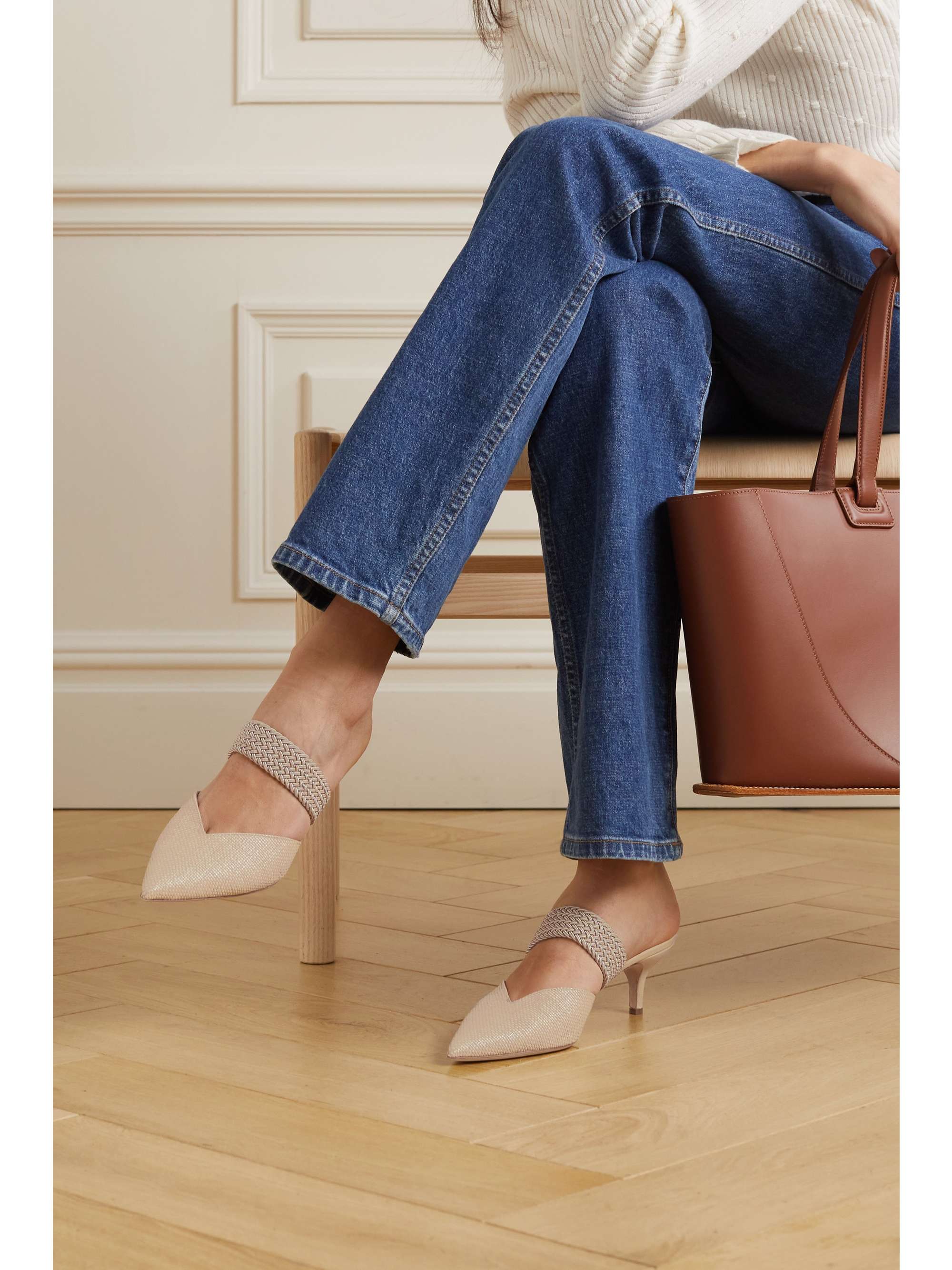 MALONE SOULIERS Maisie 45 cord-trimmed raffia mules