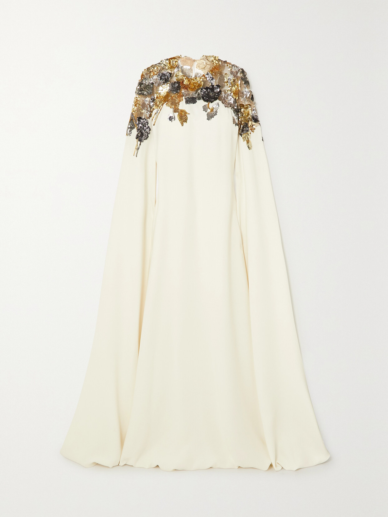 Oscar de la Renta - Embellished Cape-effect Tulle-trimmed Silk Kaftan - Ivory