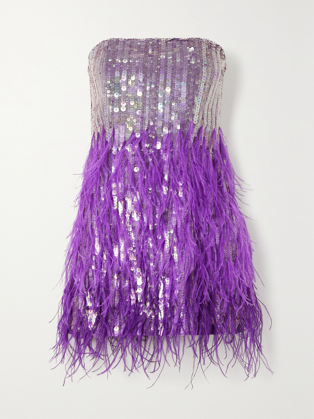 Retrofête Anastasia Strapless Feather-trimmed Sequined Crepe Mini Dress - Purple