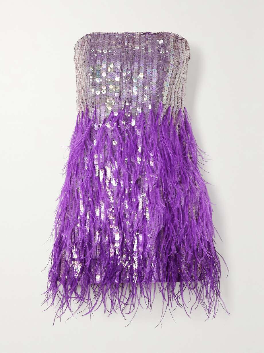 net-a-porter.com | Anastasia strapless feather-trimmed sequined crepe mini dress