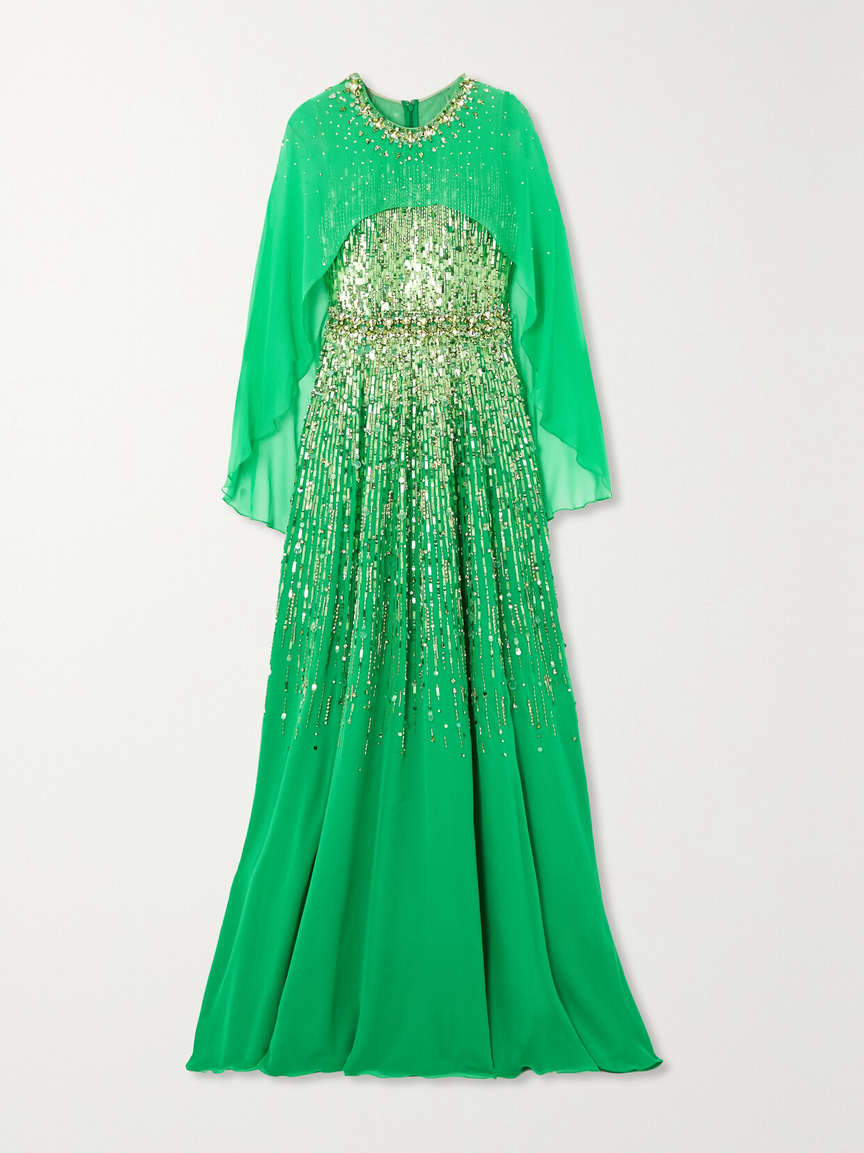 JENNY PACKHAM SURI CAPE-EFFECT EMBELLISHED SILK-CHIFFON GOWN