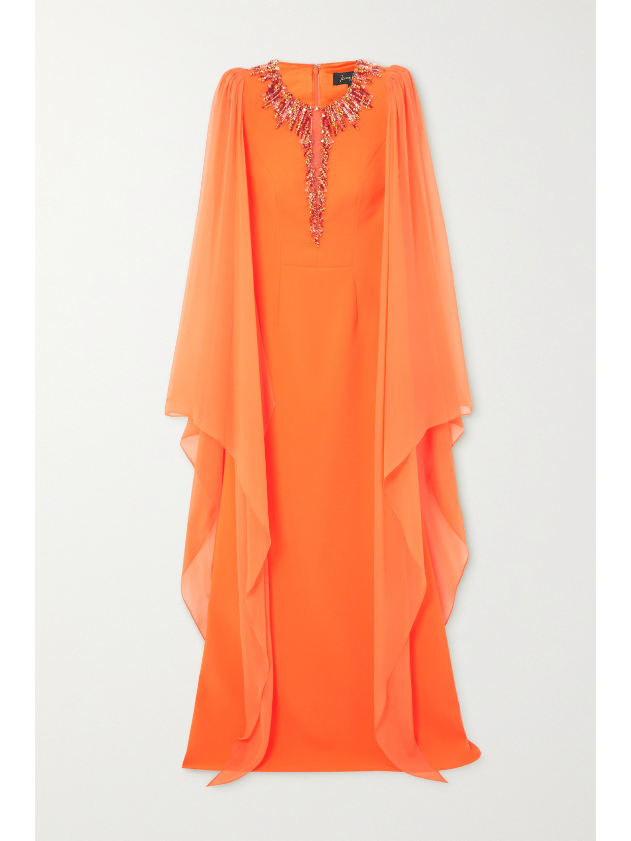 Jenny Packham - Flame Lily Crystal-embellished Crepe And Silk-chiffon Gown - Orange