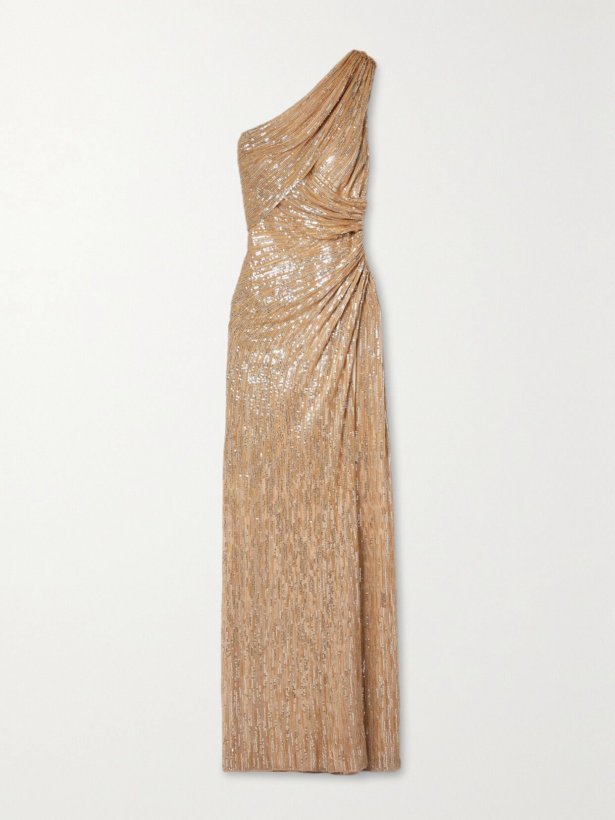 JENNY PACKHAM MONAMOUR ONE-SHOULDER DRAPED EMBELLISHED SILK-TULLE GOWN