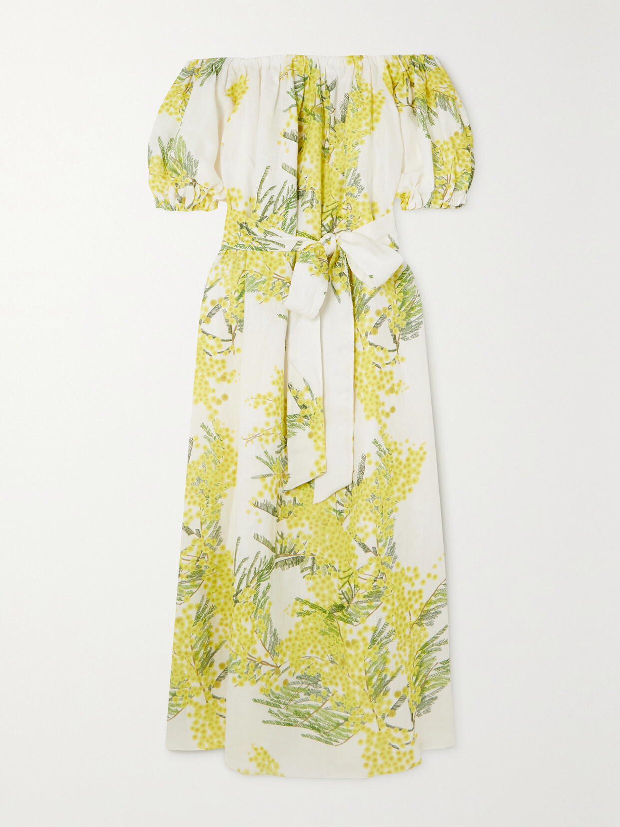 BERNADETTE Zaza Off-the-shoulder Belted Floral-print Linen Gown - Yellow