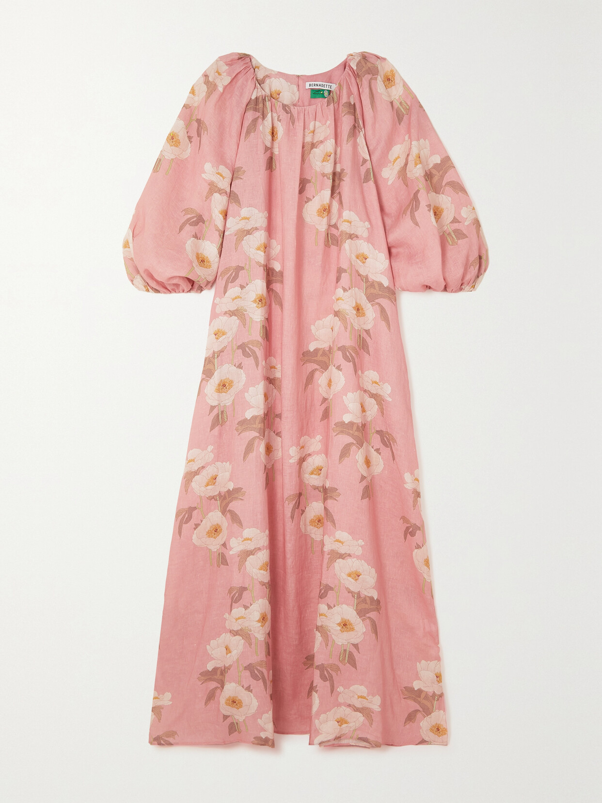 Bernadette Georgina Gathered Floral-print Linen Maxi Dress In Pink And White