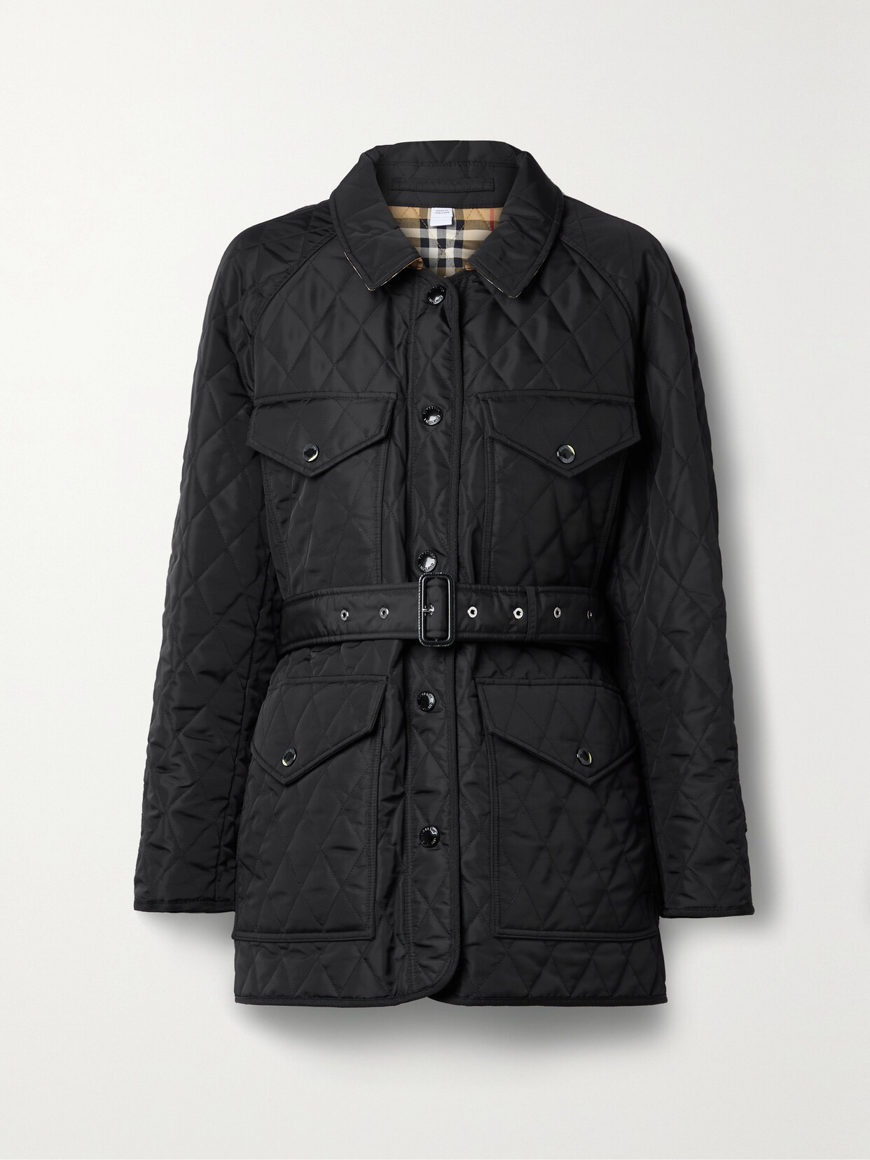 Burberry Belted Padded Quilted Shell Jacket In Black