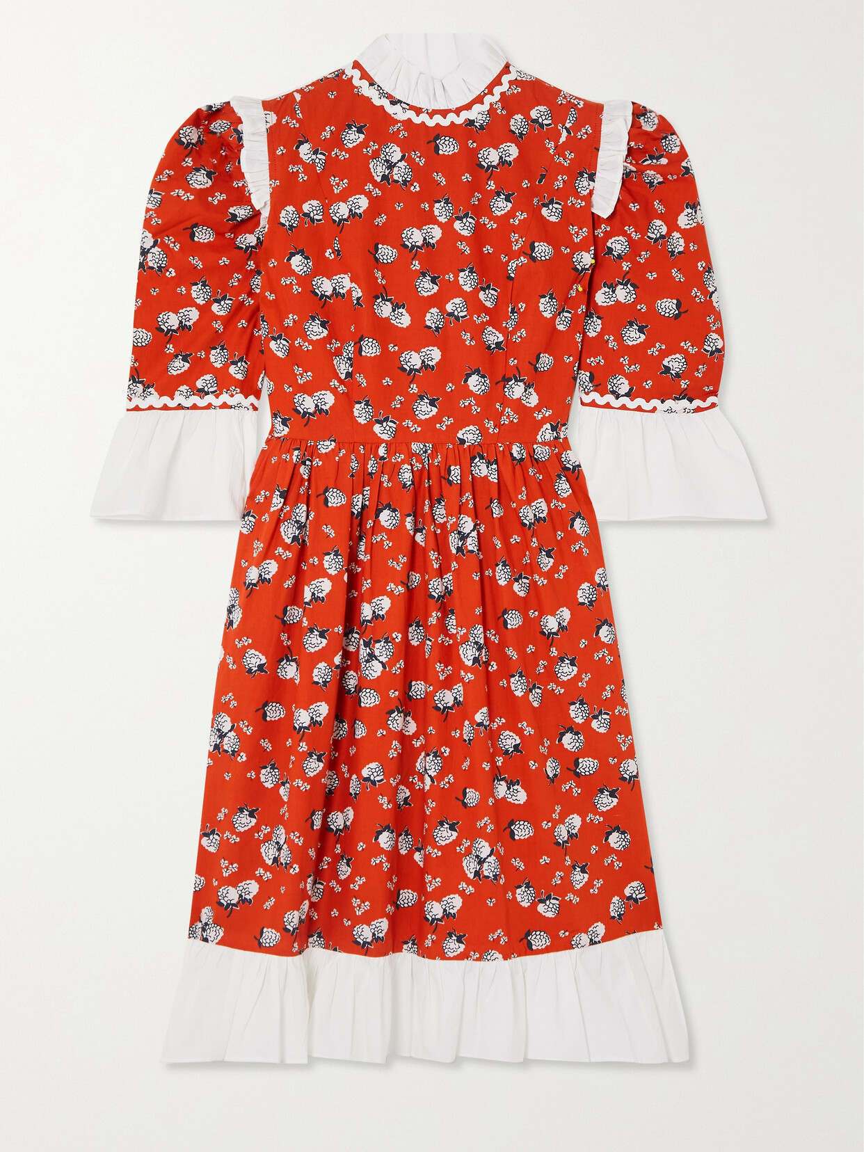 Batsheva Ruffled Printed Cotton-poplin Mini Dress - Red