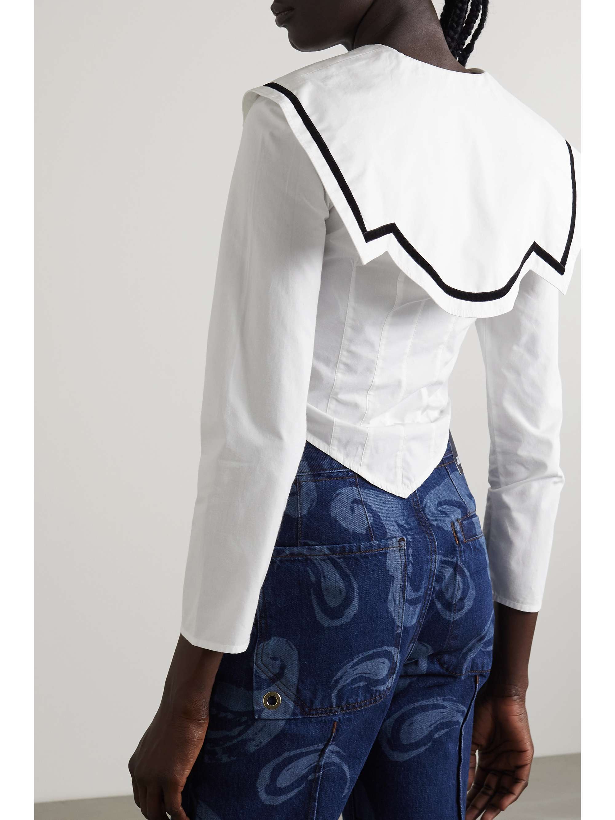 BATSHEVA Skipper 天鹅绒边饰纯棉府绸女衫