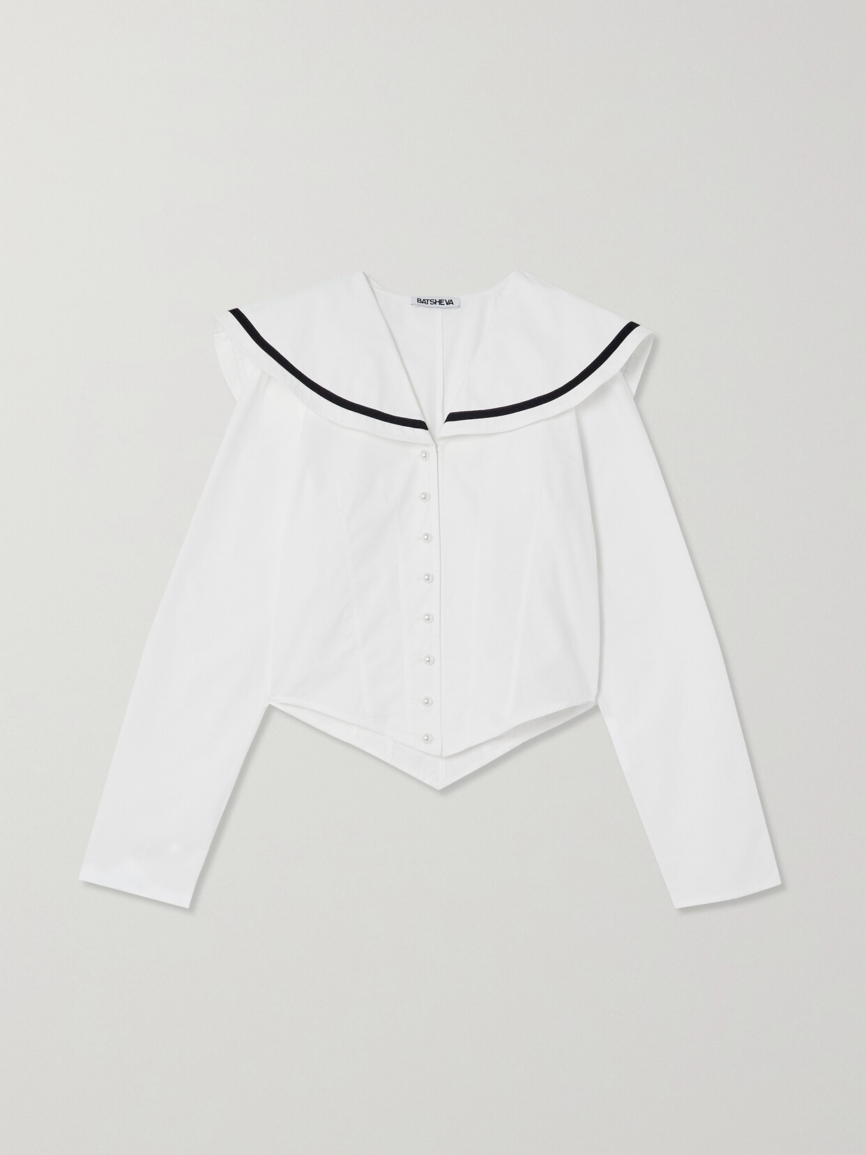 Batsheva Skipper Velvet-trimmed Cotton-poplin Blouse - White