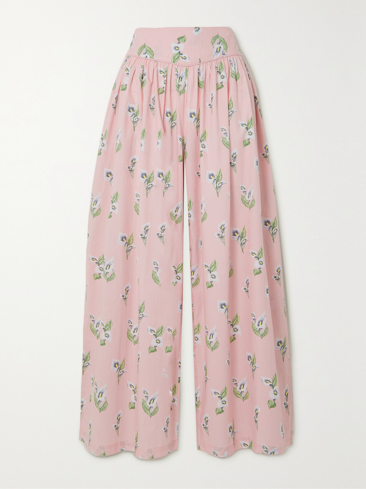 Batsheva Kafka Floral-print Cotton-poplin Wide-leg Pants In Pink