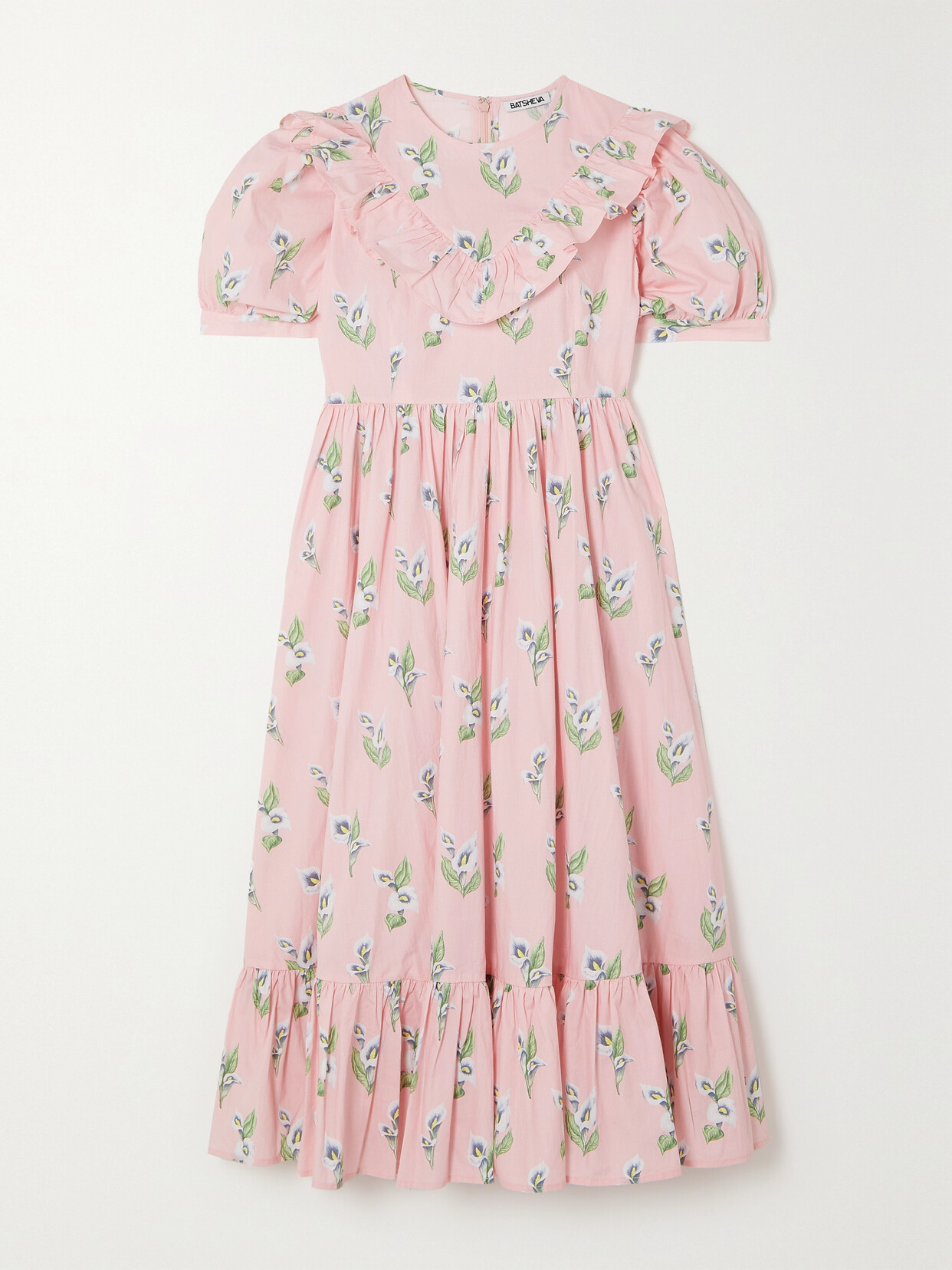 Batsheva May Ruffled Floral-print Cotton-poplin Midi Dress - Pink