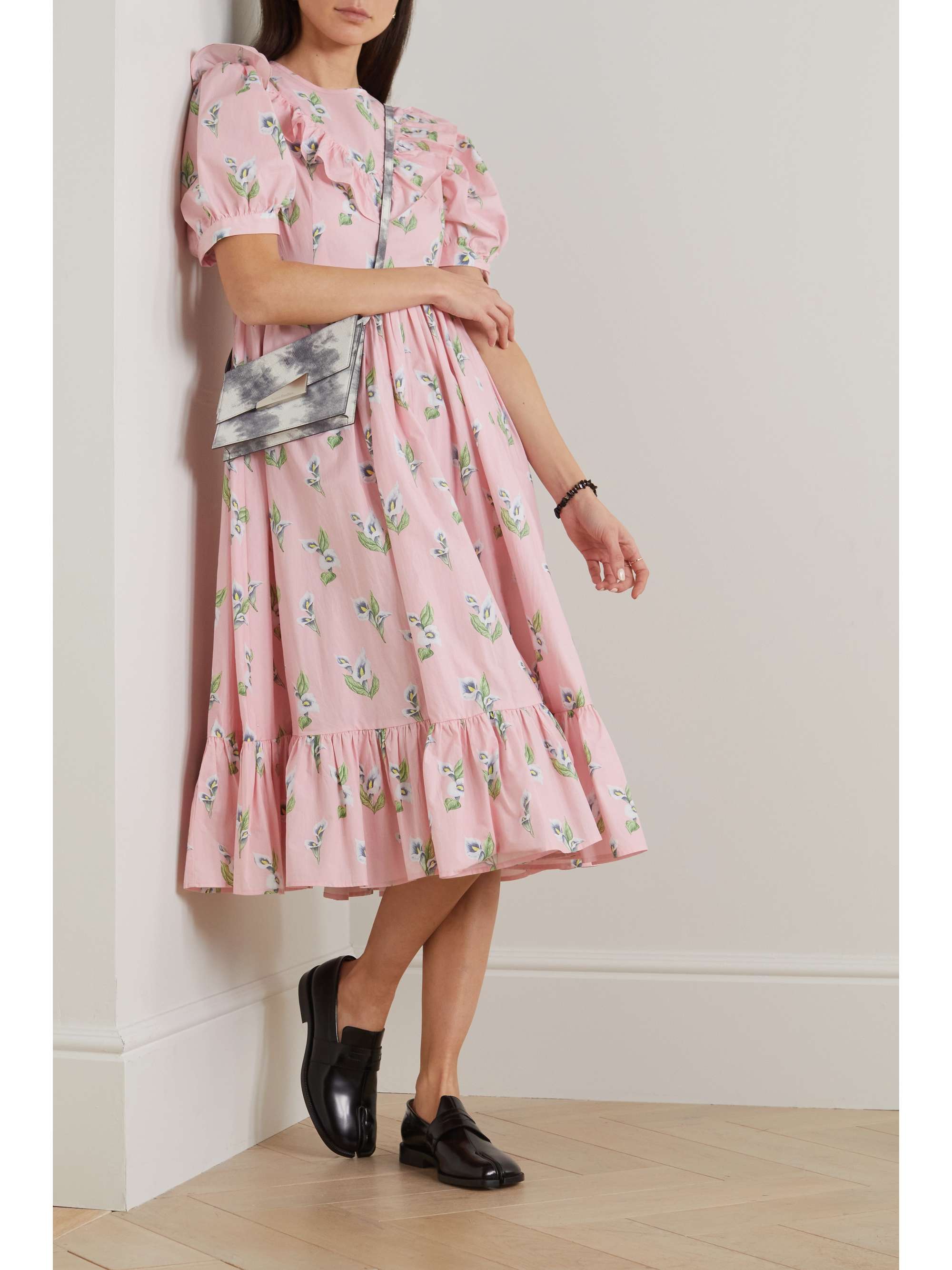 BATSHEVA May ruffled floralprint cottonpoplin midi dress NETAPORTER