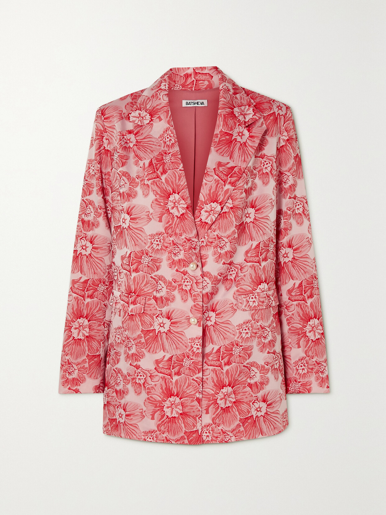 Batsheva Agnes Faux Pearl-embellished Floral-jacquard Blazer In Red