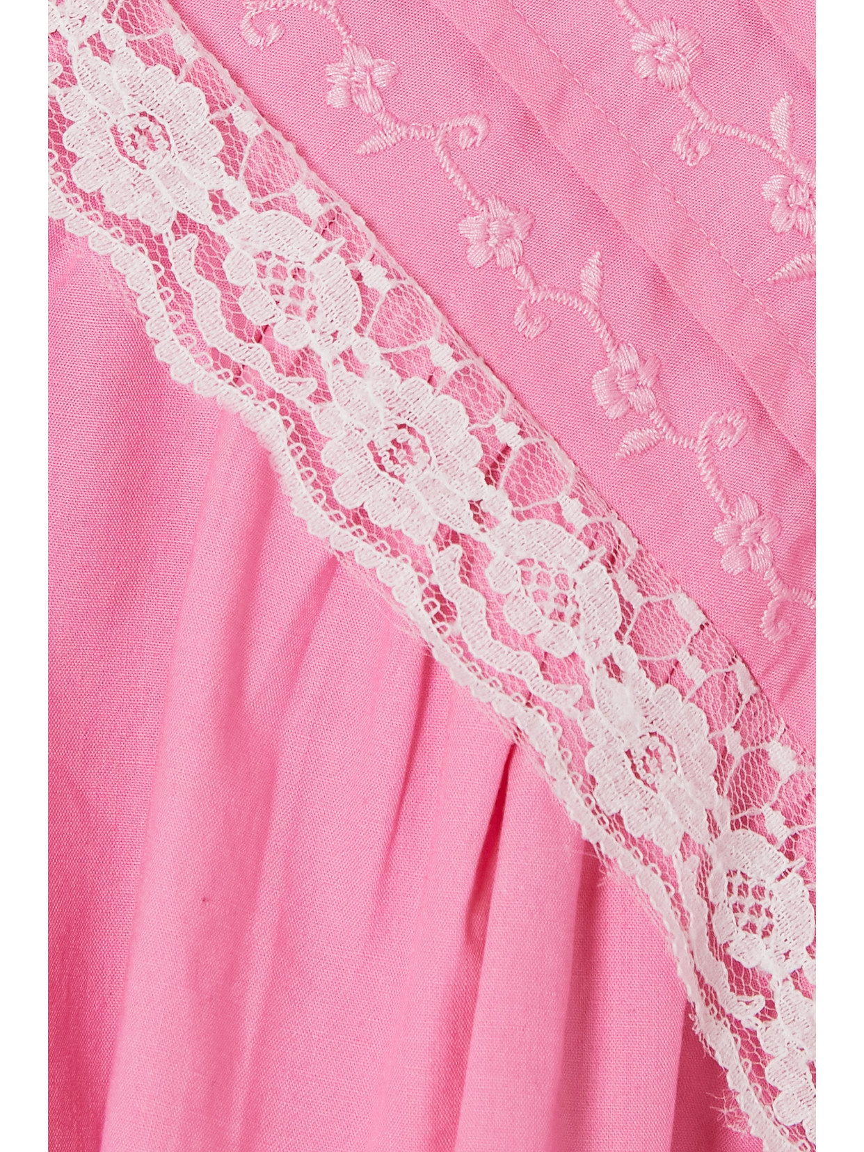 BATSHEVA LANDRY LACE-TRIMMED PINTUCKED EMBROIDERED COTTON-POPLIN MINI DRESS