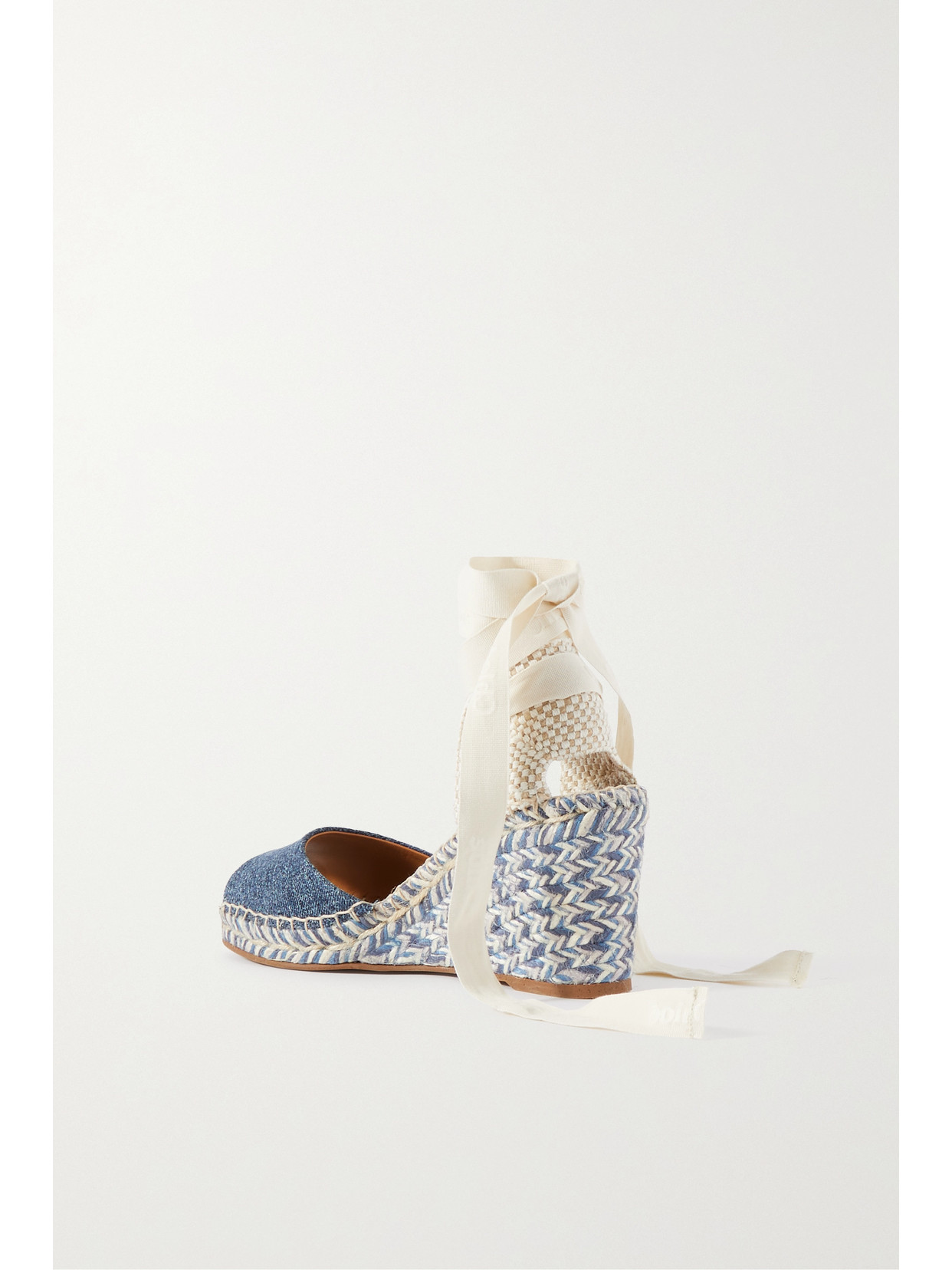 Chloé Piia Espadrille Wedge Blue Size 2 87% Cotton, 13% Hemp, Bovine Leather In Blue