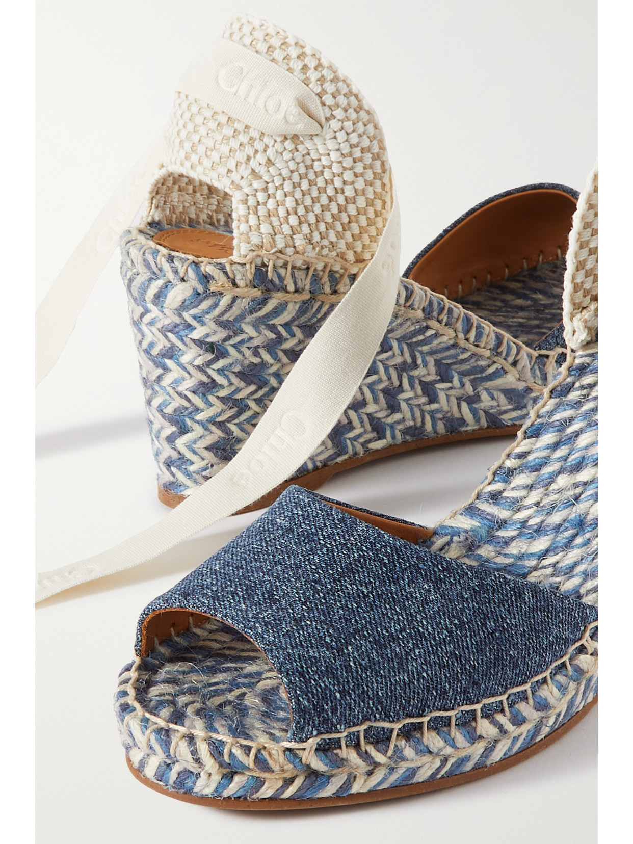 Chloé Piia Espadrille Wedge Blue Size 2 87% Cotton, 13% Hemp, Bovine Leather In Blue