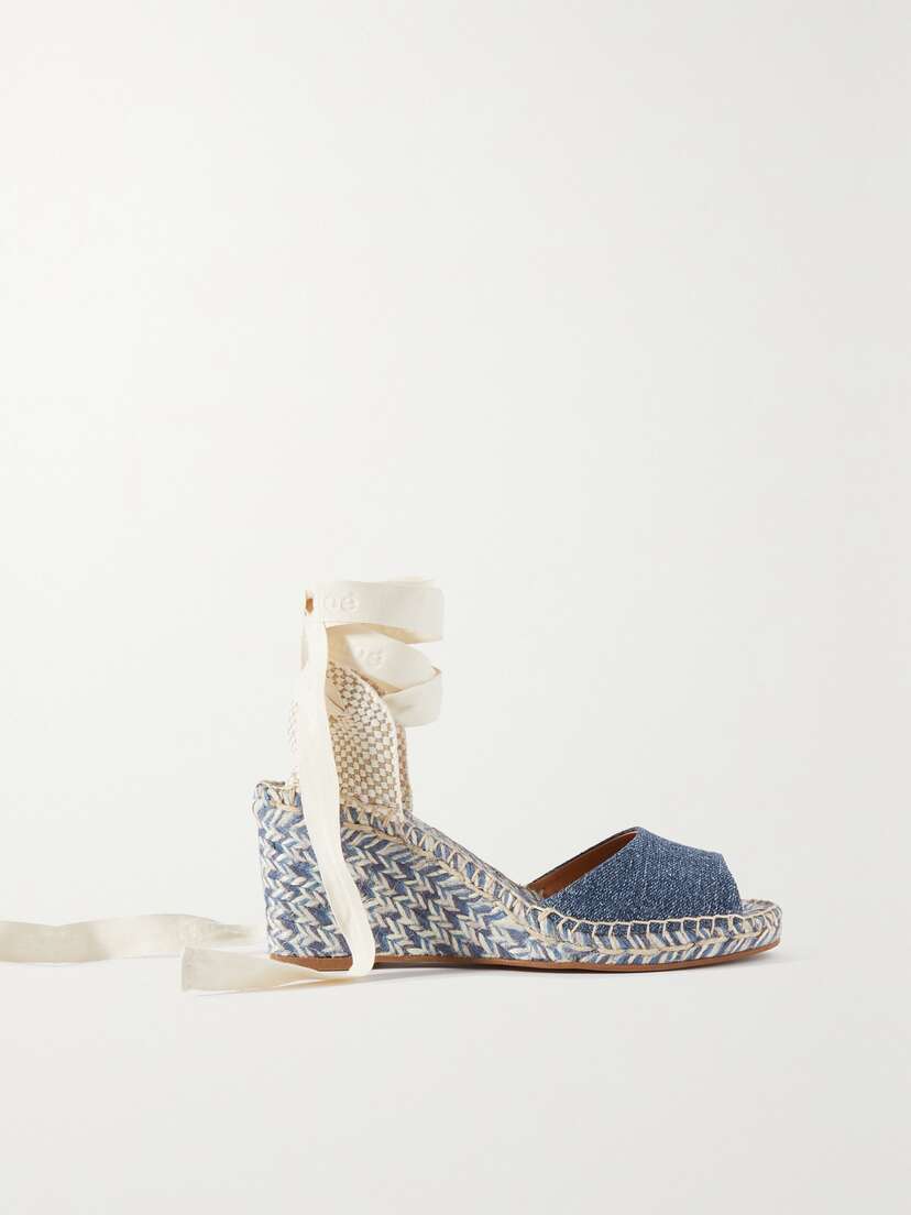 Chloé + Net Sustain Piia Denim And Canvas Espadrille Wedge Sandals