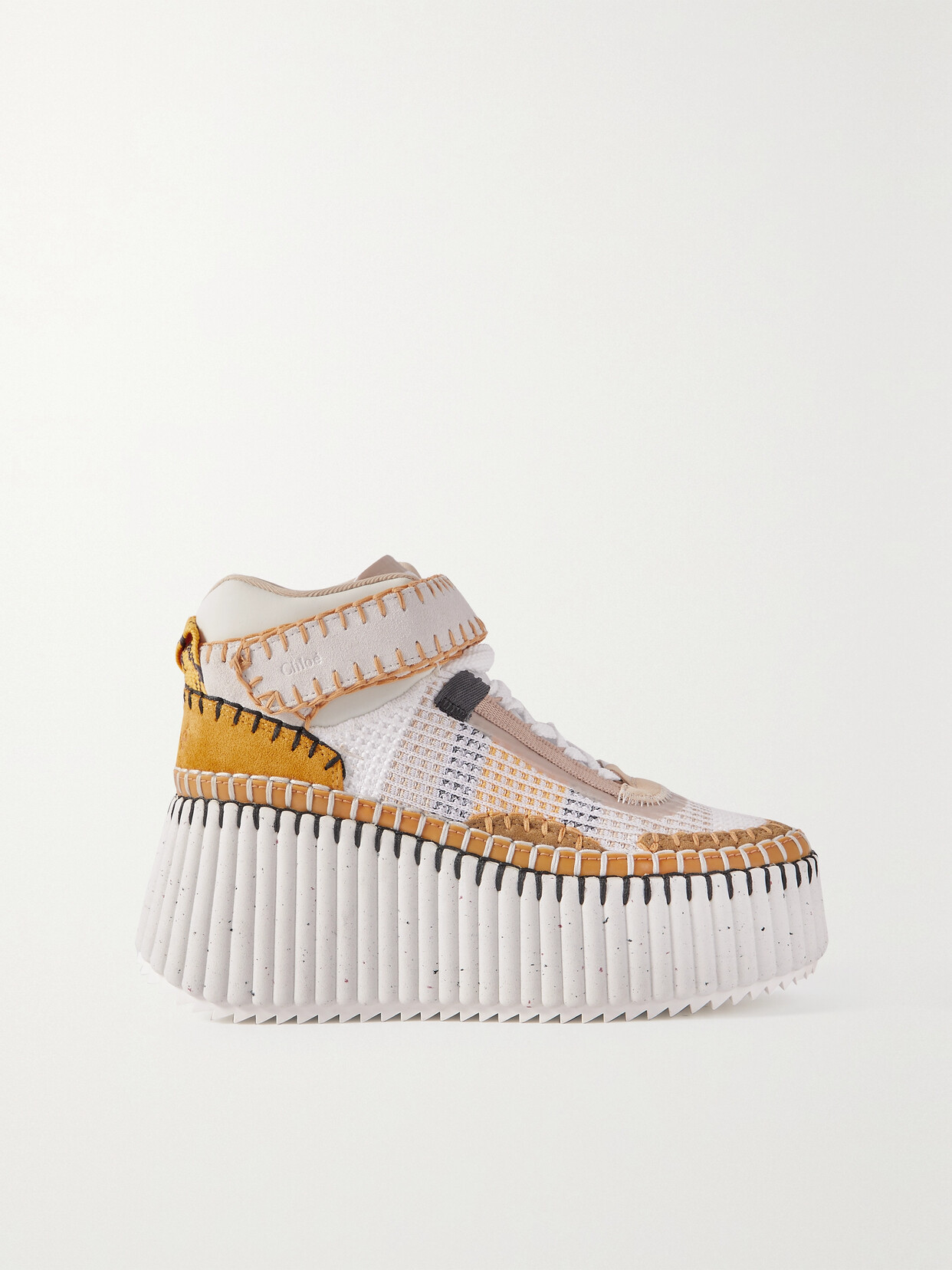 Chloé - + Net Sustain Nama Leather-trimmed Embroidered Suede And Recycled-mesh Platform Sneakers - Brown