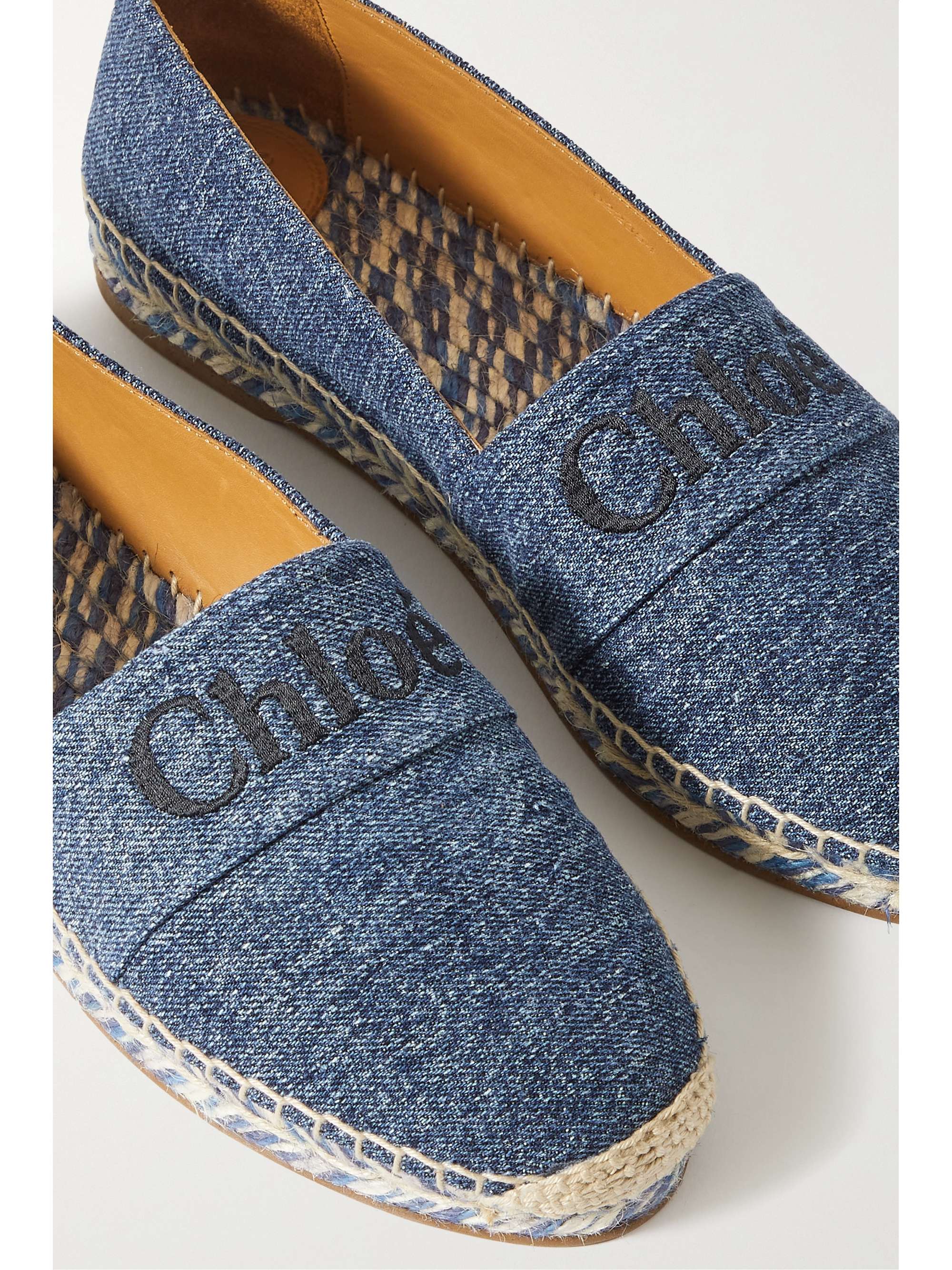 CHLOÉ + NET SUSTAIN Piia リサイクルデニム エスパドリーユ 刺繍入り