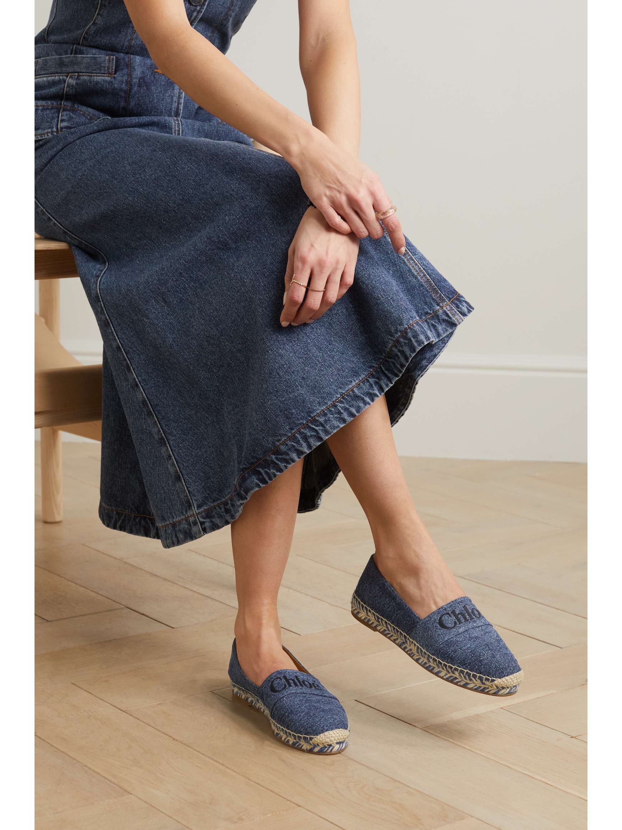 Legitim Tanzania Polar CHLOÉ Piia embroidered denim espadrilles | NET-A-PORTER