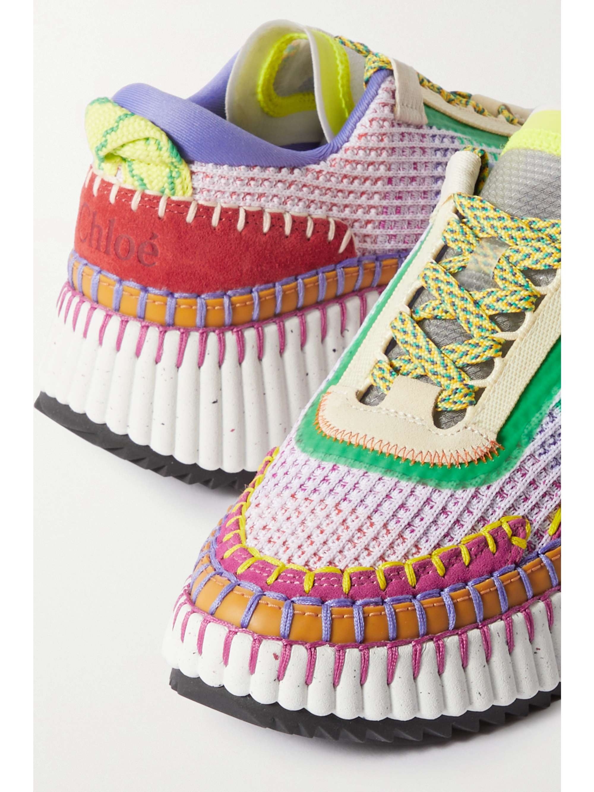 Red Nama embroidered suede and recycled-mesh sneakers | CHLOÉ 