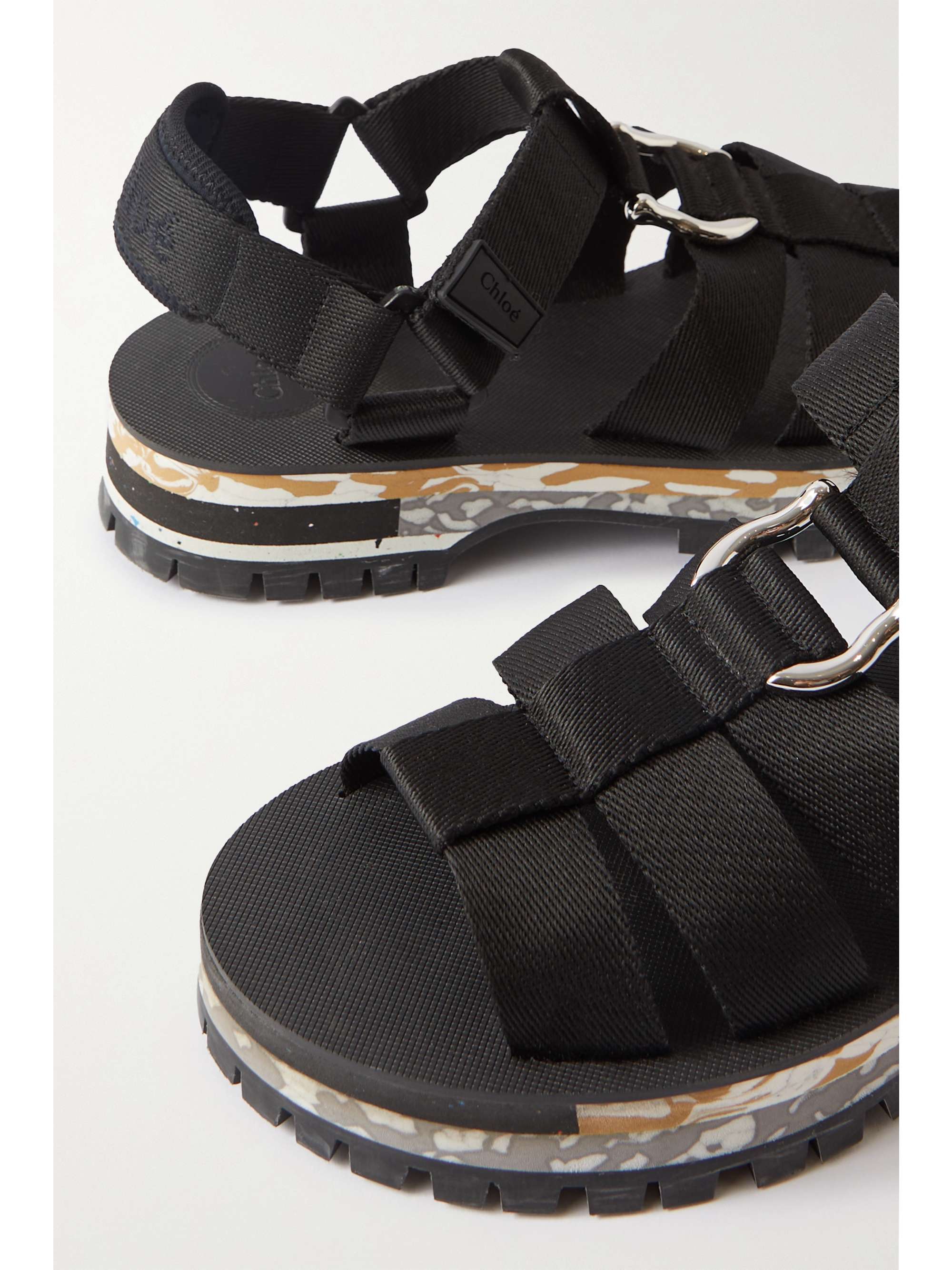 CHLOÉ + NET SUSTAIN Nikie embellished webbing flatform sandals