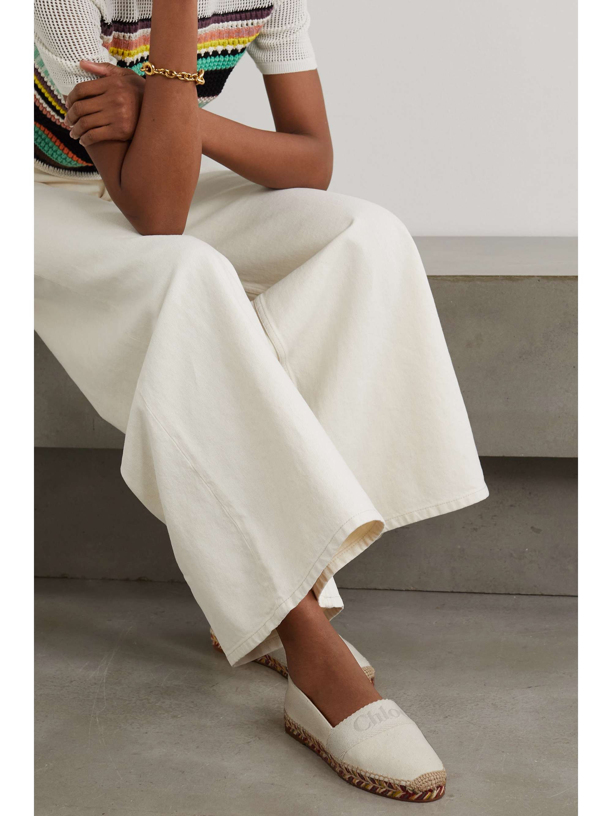 CHLOÉ + NET SUSTAIN Piia logo-embroidered canvas espadrilles