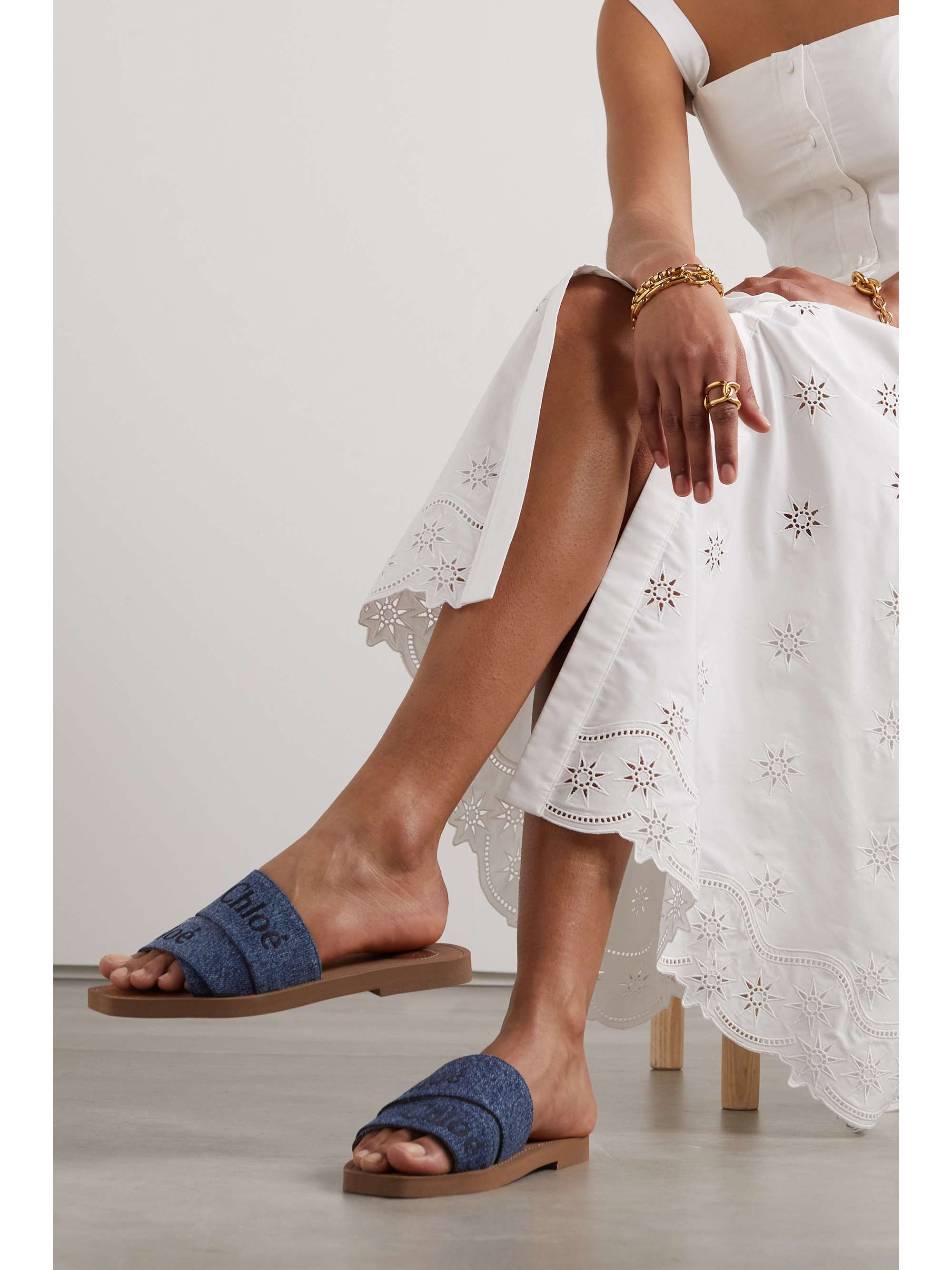 CHLOÉ Woody logo-print canvas slides