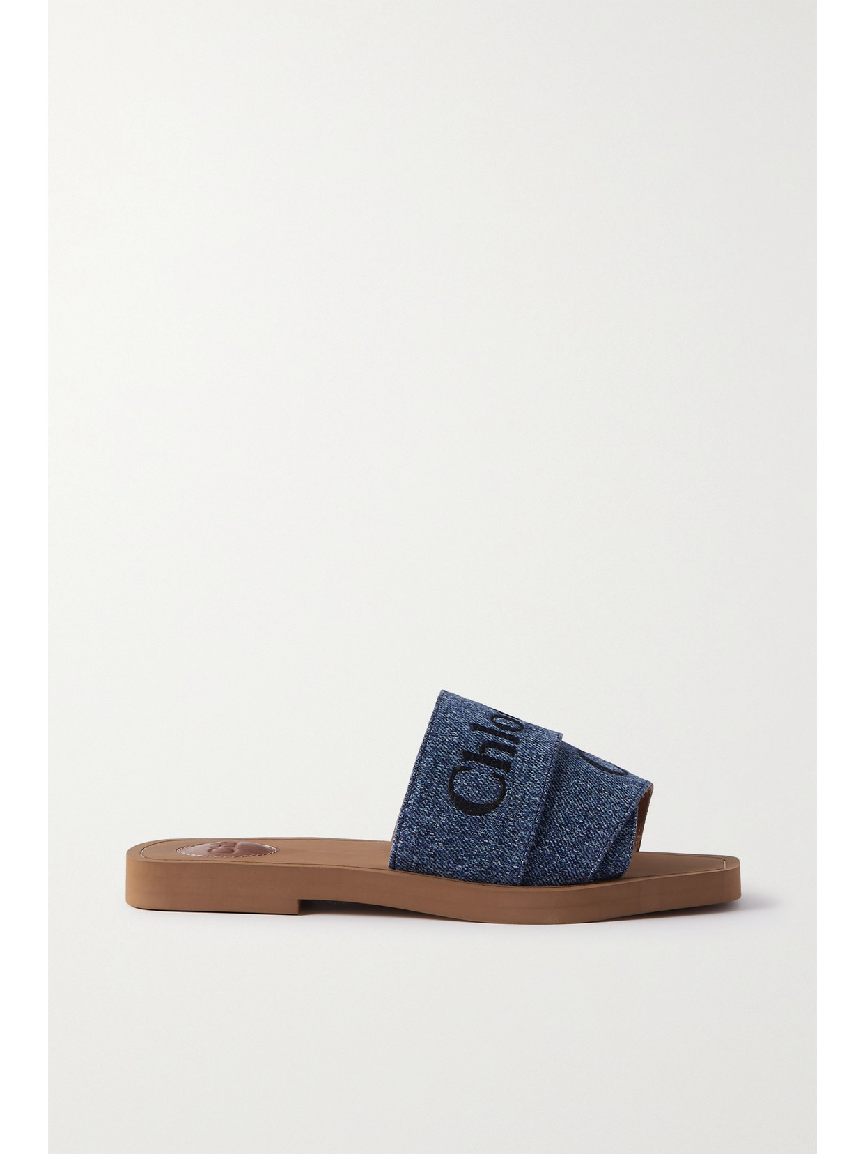 Chloé + Net Sustain Woody Embroidered Denim Slides In Blue