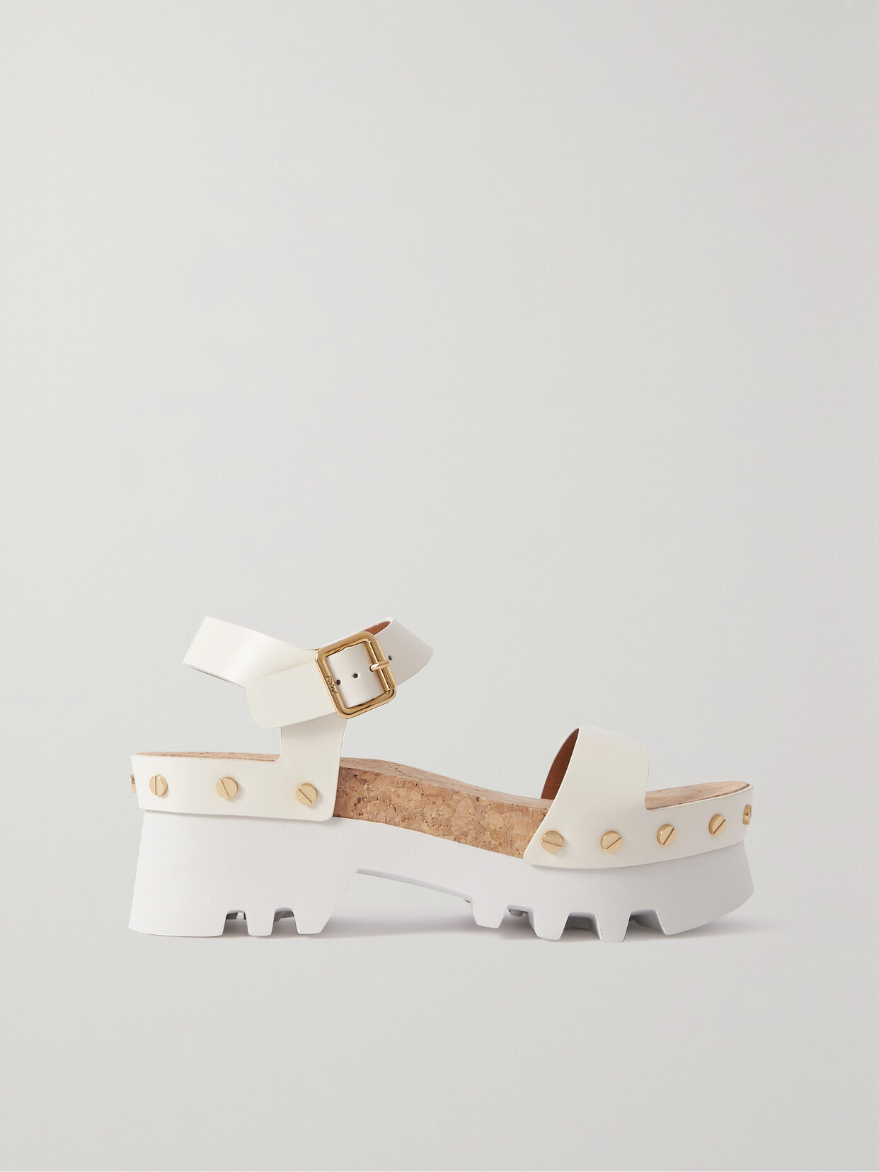 CHLOÉ + NET SUSTAIN OWENA LEATHER PLATFORM SANDALS