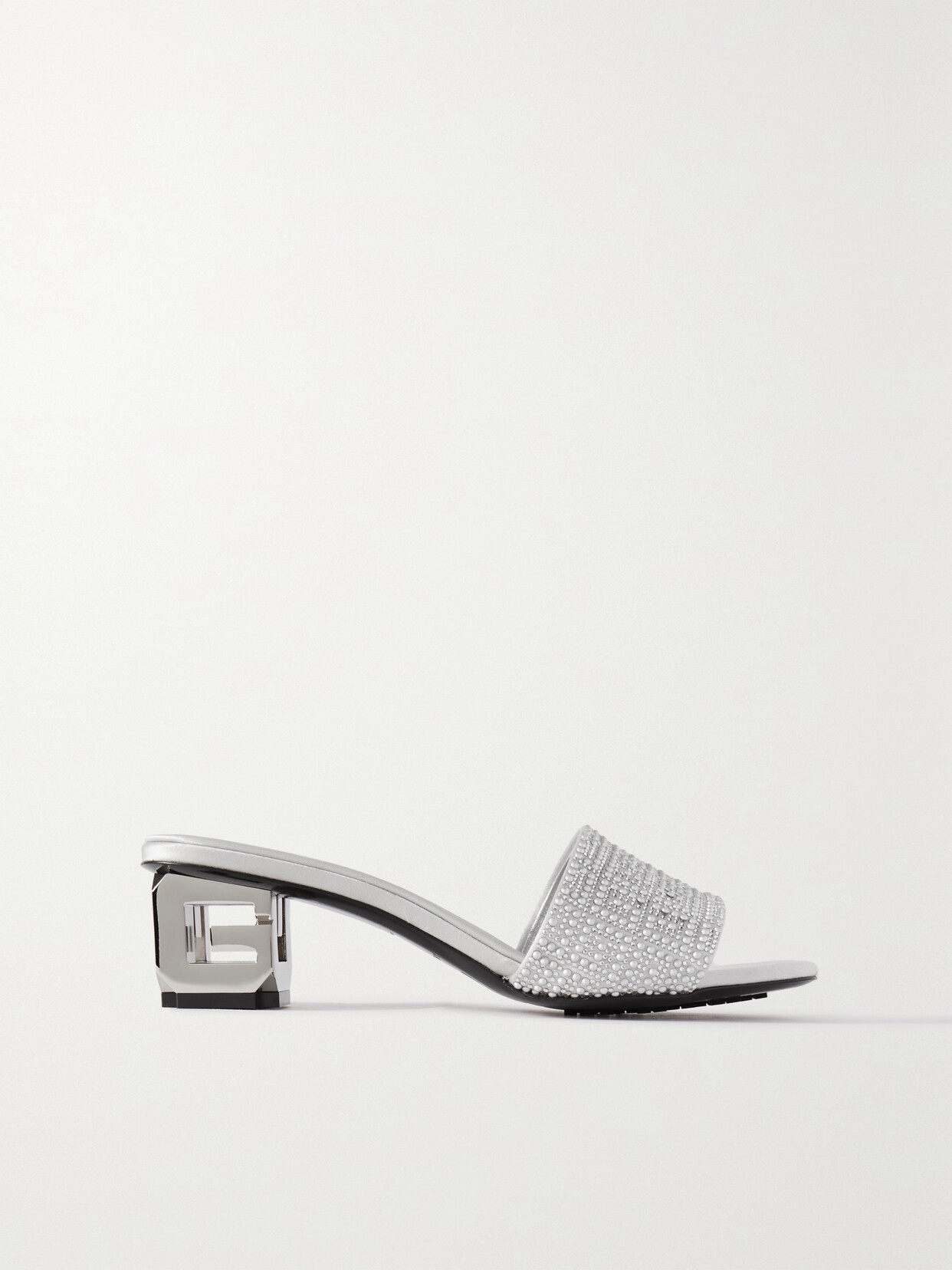 Givenchy - G Cube Embellished Satin Mules - Silver